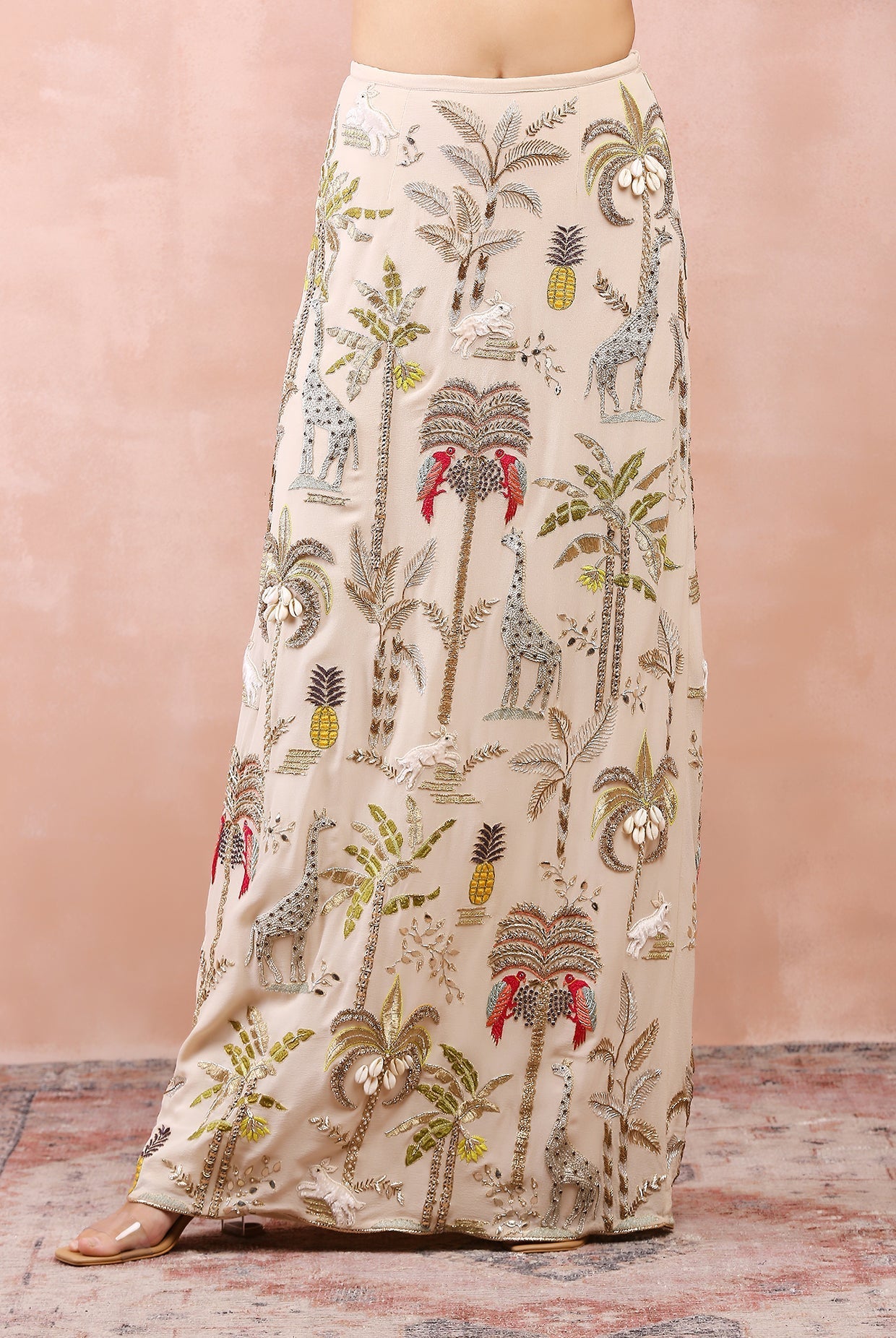 Stone choli and fitted skirt with safari embroidery