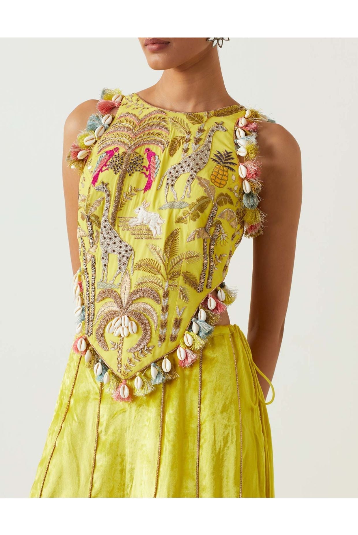 LIME GREEN EMBROIDERED CHOLI WITH SHARARA