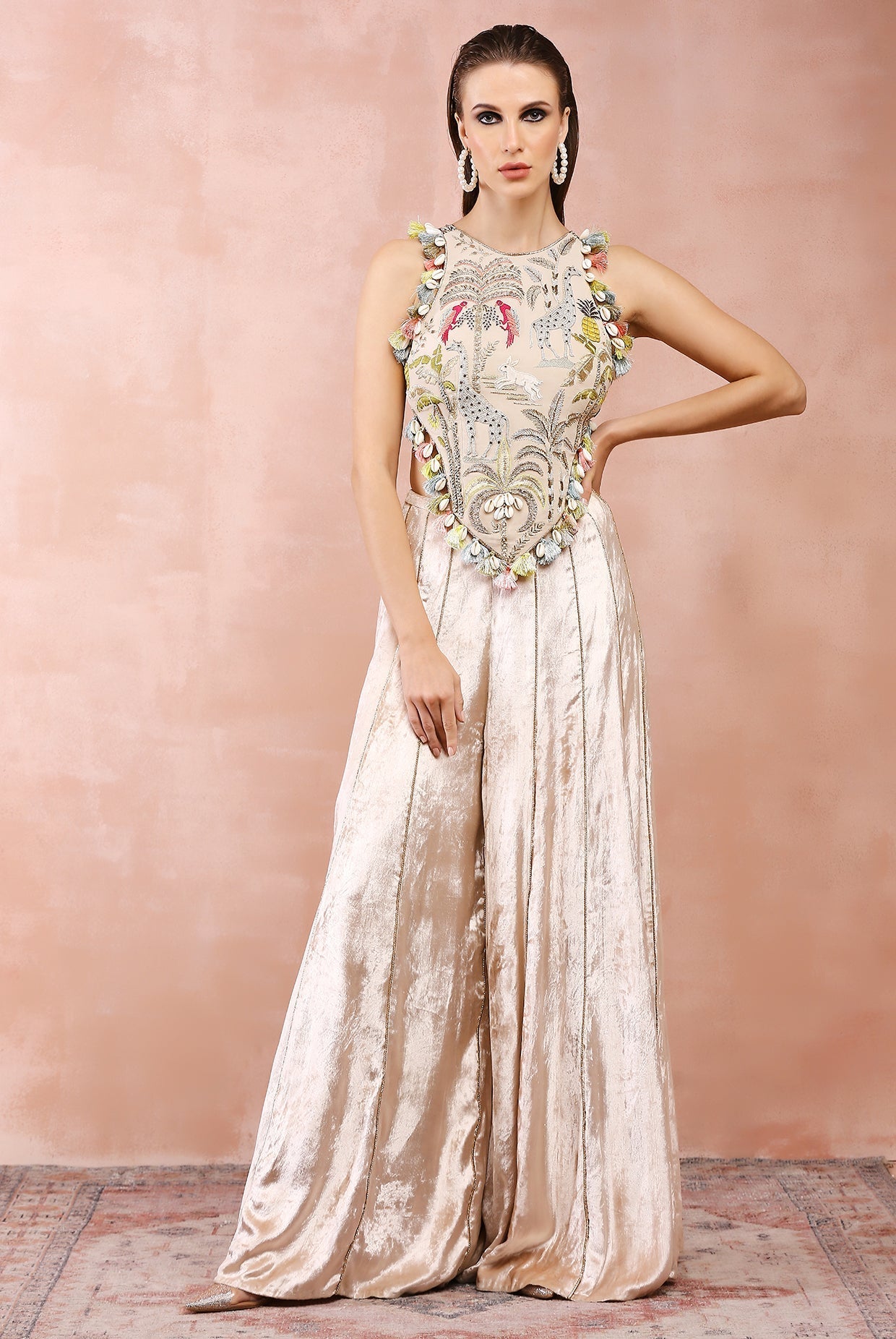 Stone safari embroidered choli with velvet sharara