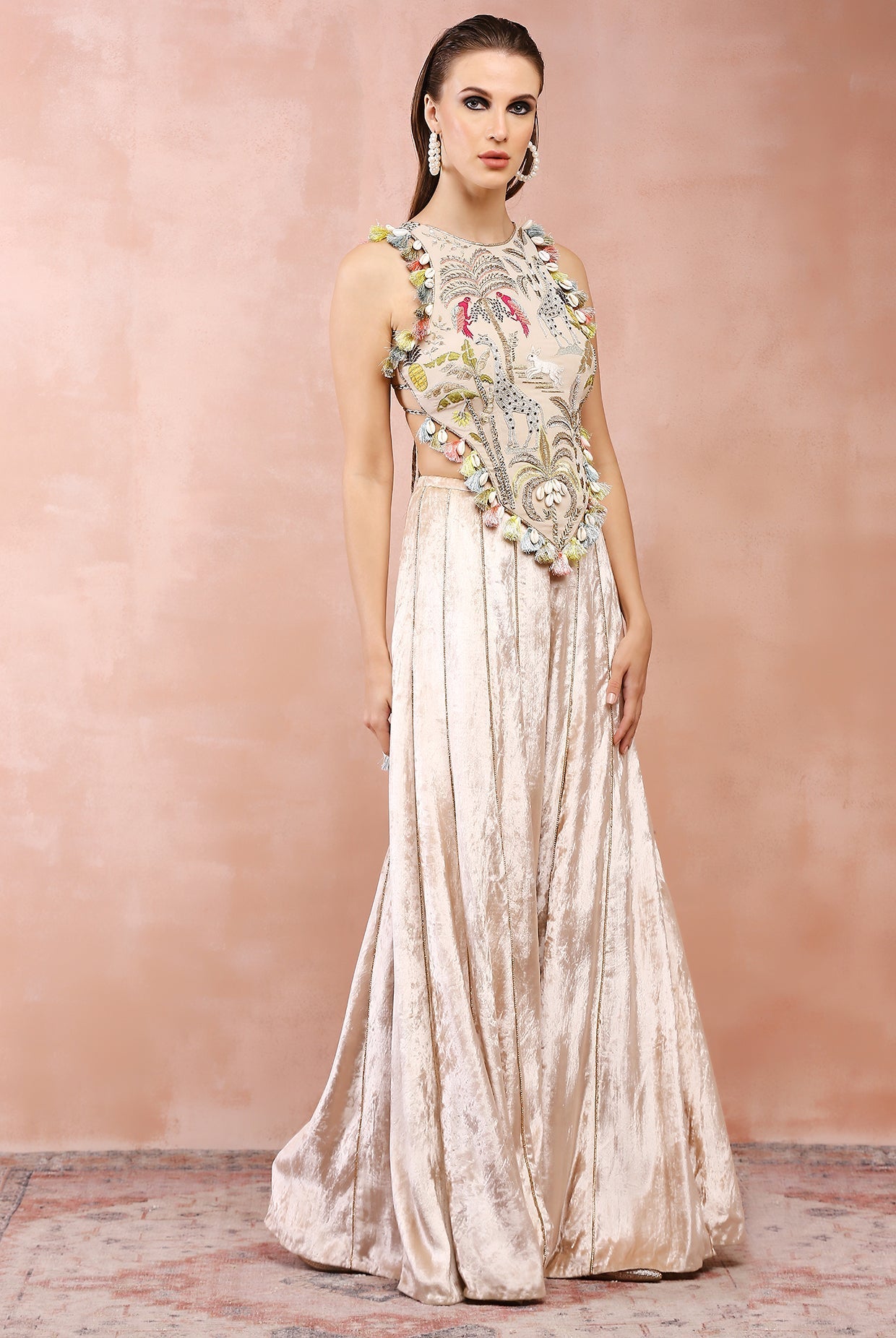 Stone safari embroidered choli with velvet sharara