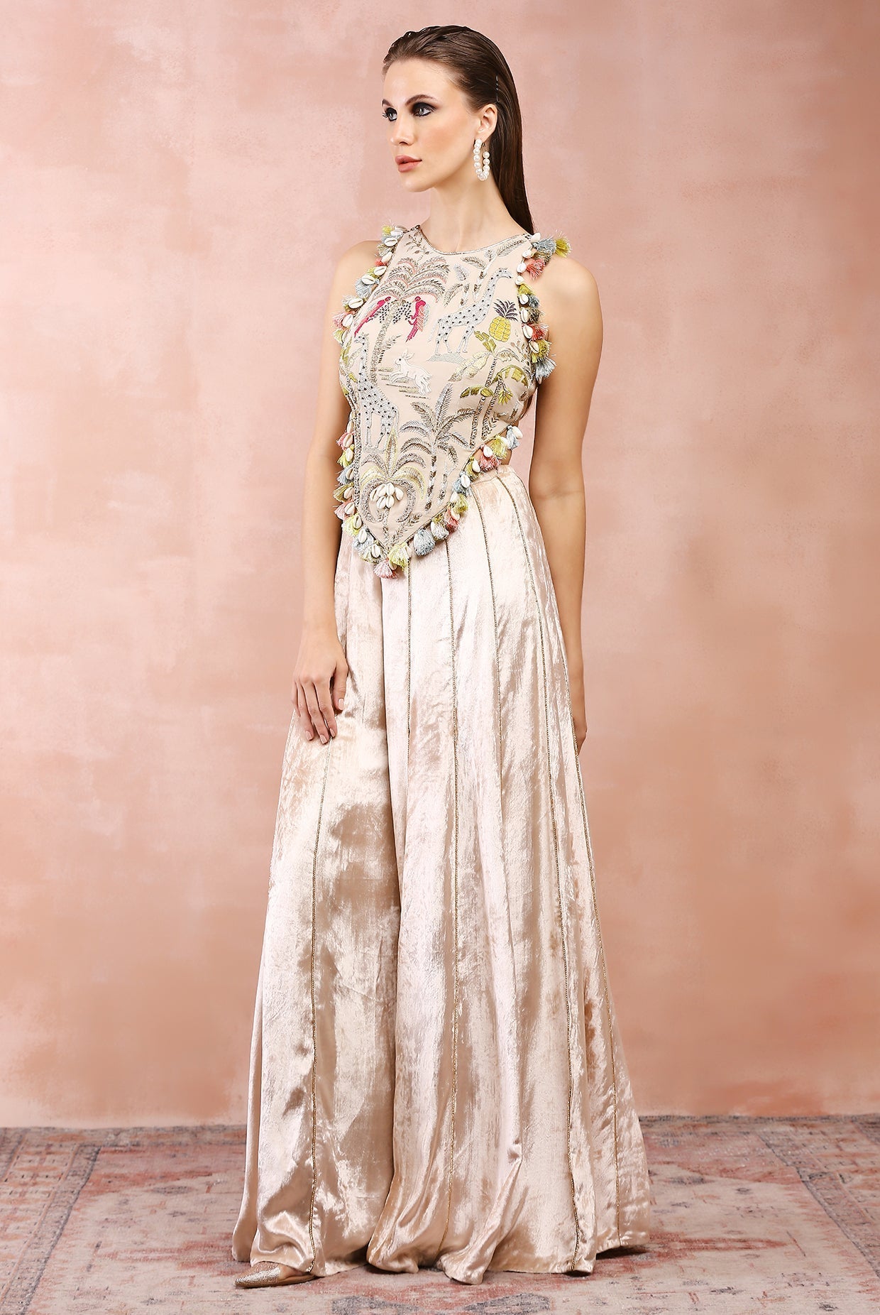 Stone safari embroidered choli with velvet sharara