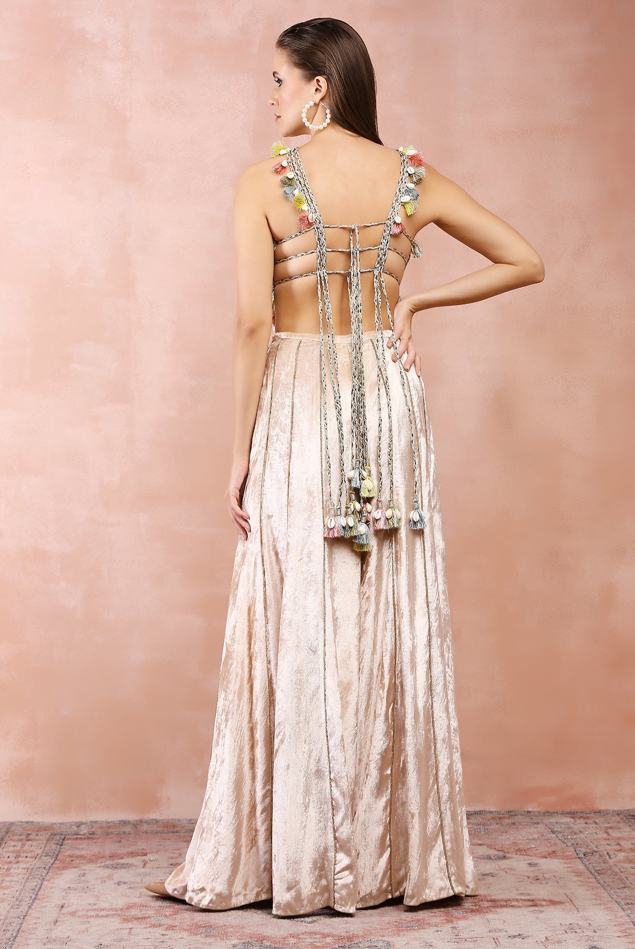 Stone safari embroidered choli with velvet sharara