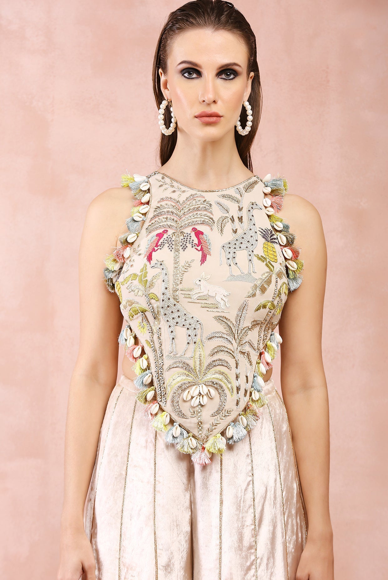 Stone safari embroidered choli with velvet sharara