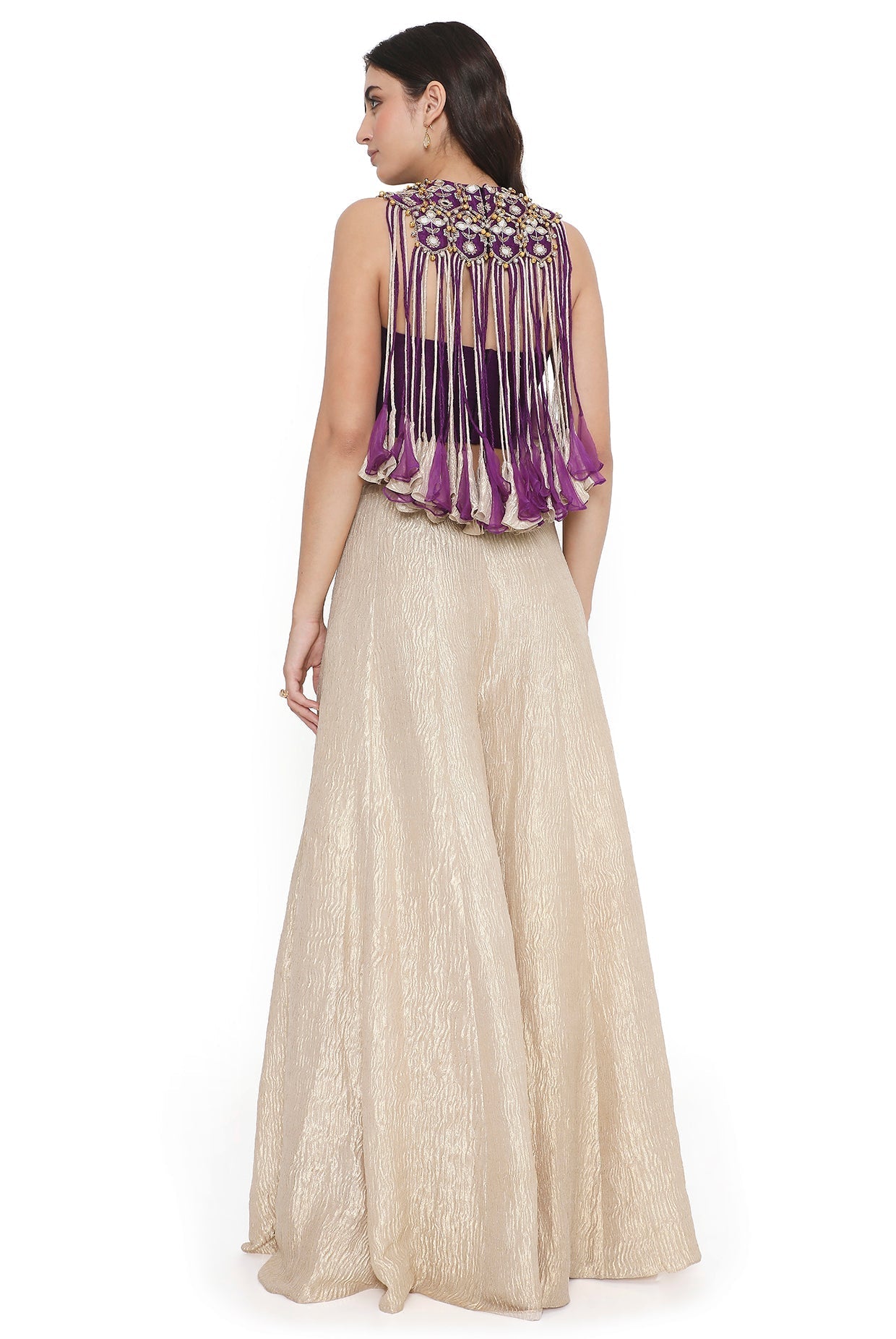 Purple Embroidered Bib With Bustier And Sharara