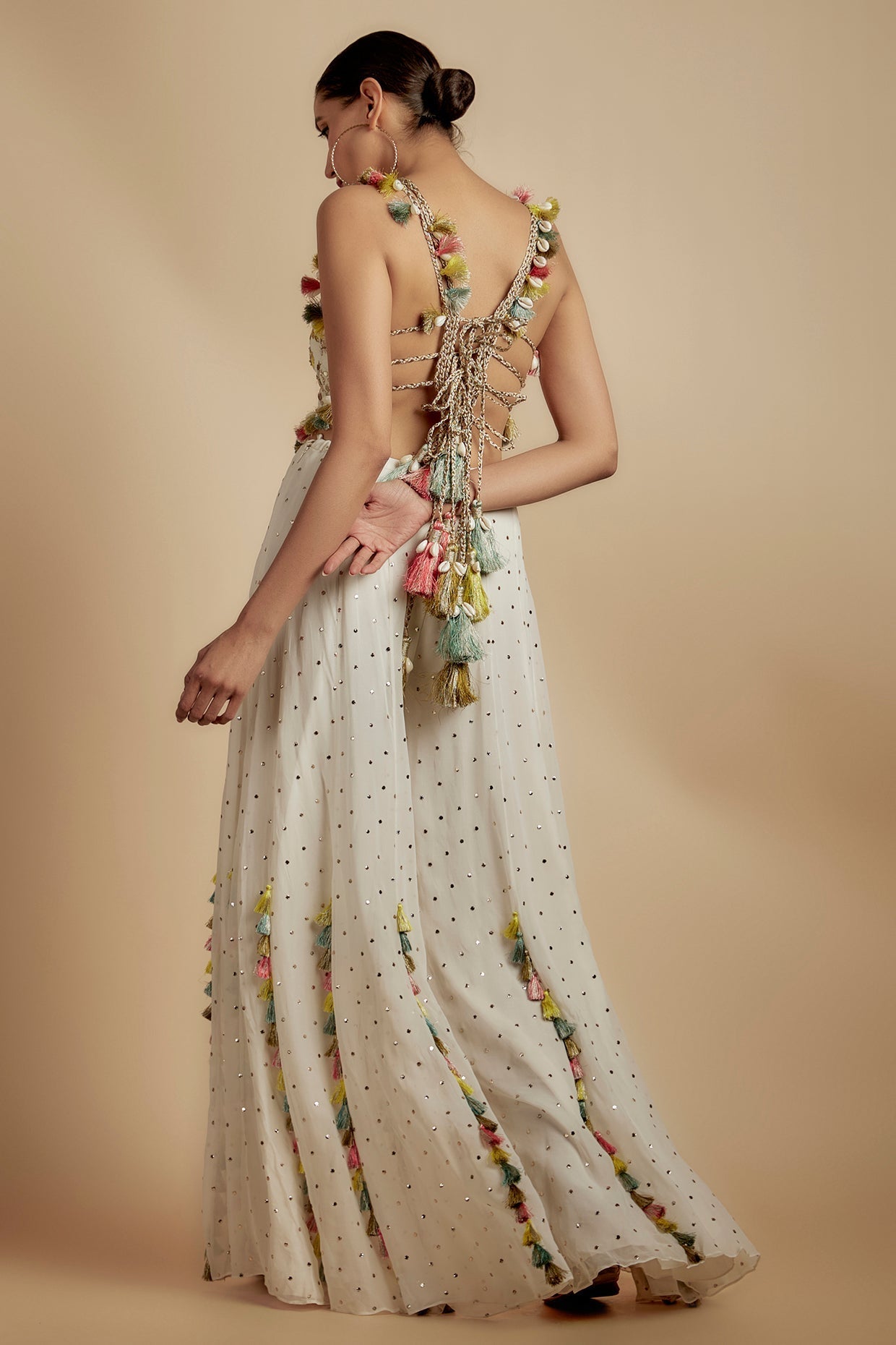 Ivory Embroidered Back Tie-Up Choli With Sharara