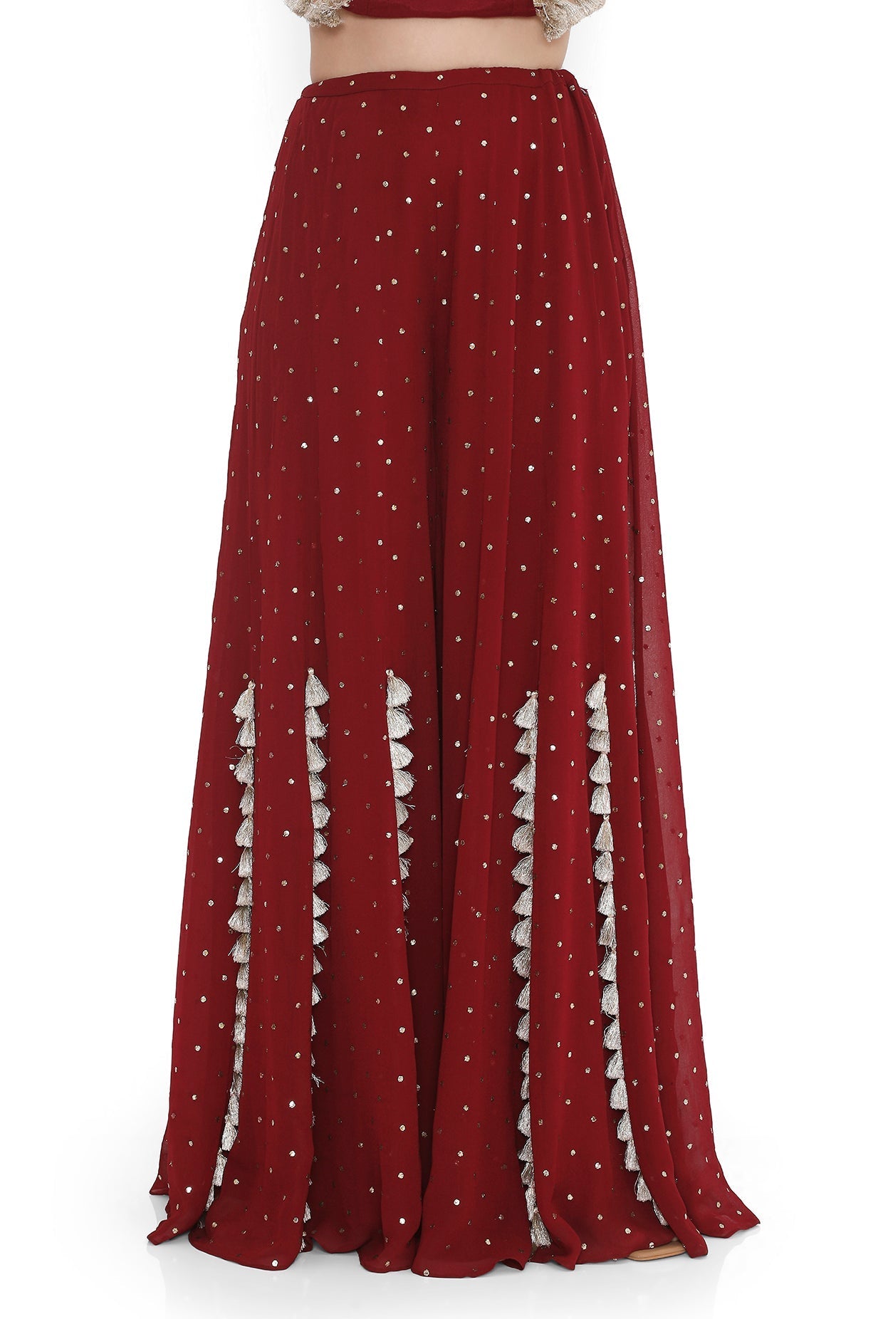 Maroon Embroidered Back Tie-Up Choli With Sharara