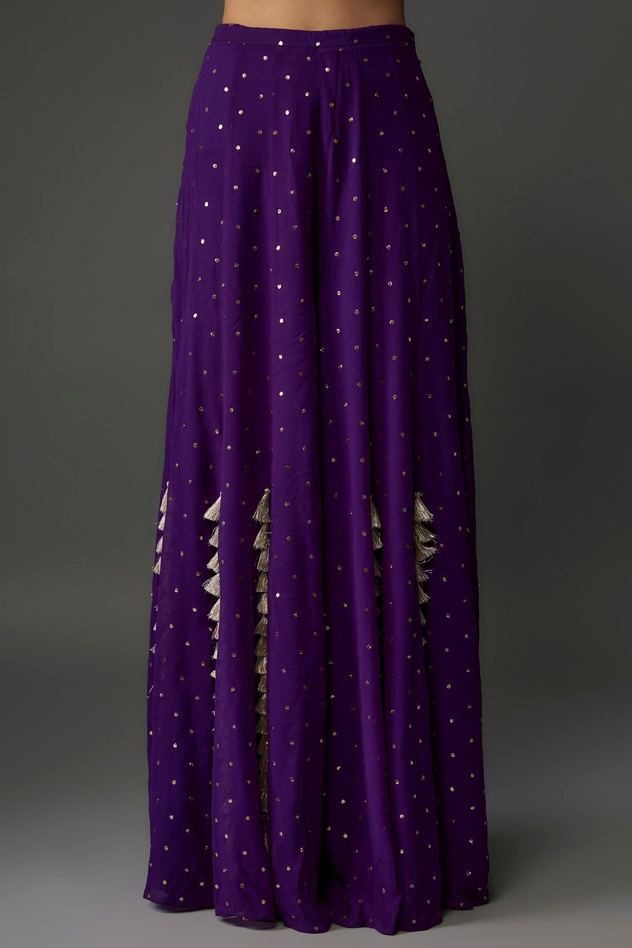 Purple Embroidered Back Tie-Up Choli With Sharara