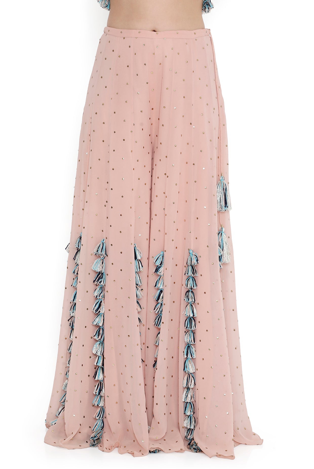 Rose Pink Embroidered Back Tie-Up Choli With Sharara