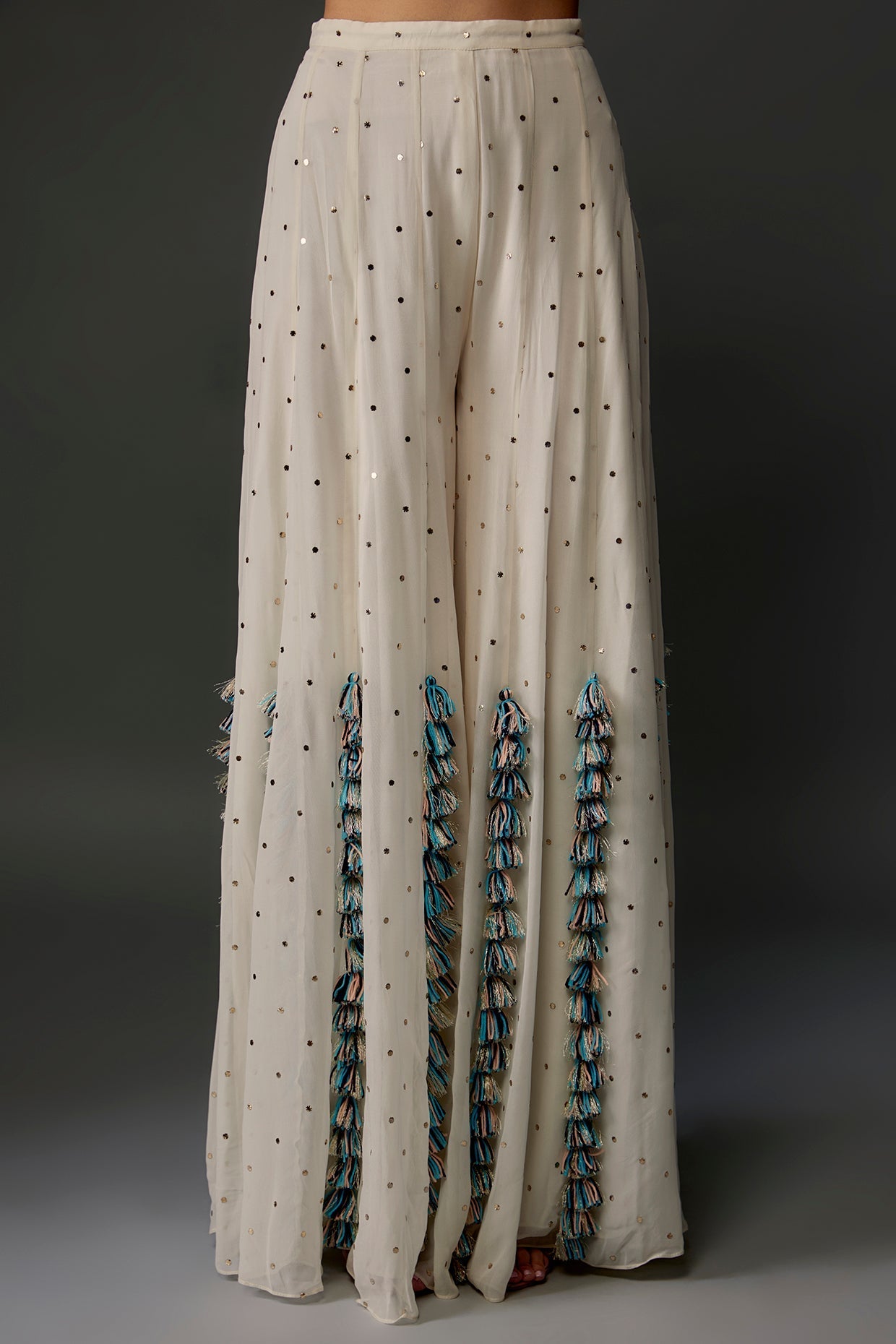Off-White Embroidered Back Tie-Up Choli With Sharara