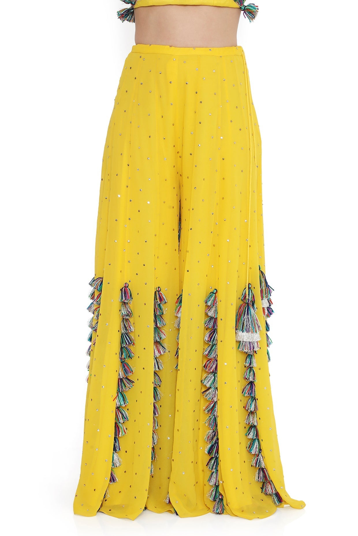 Yellow Embroidered Back Tie-Up Choli With Sharara
