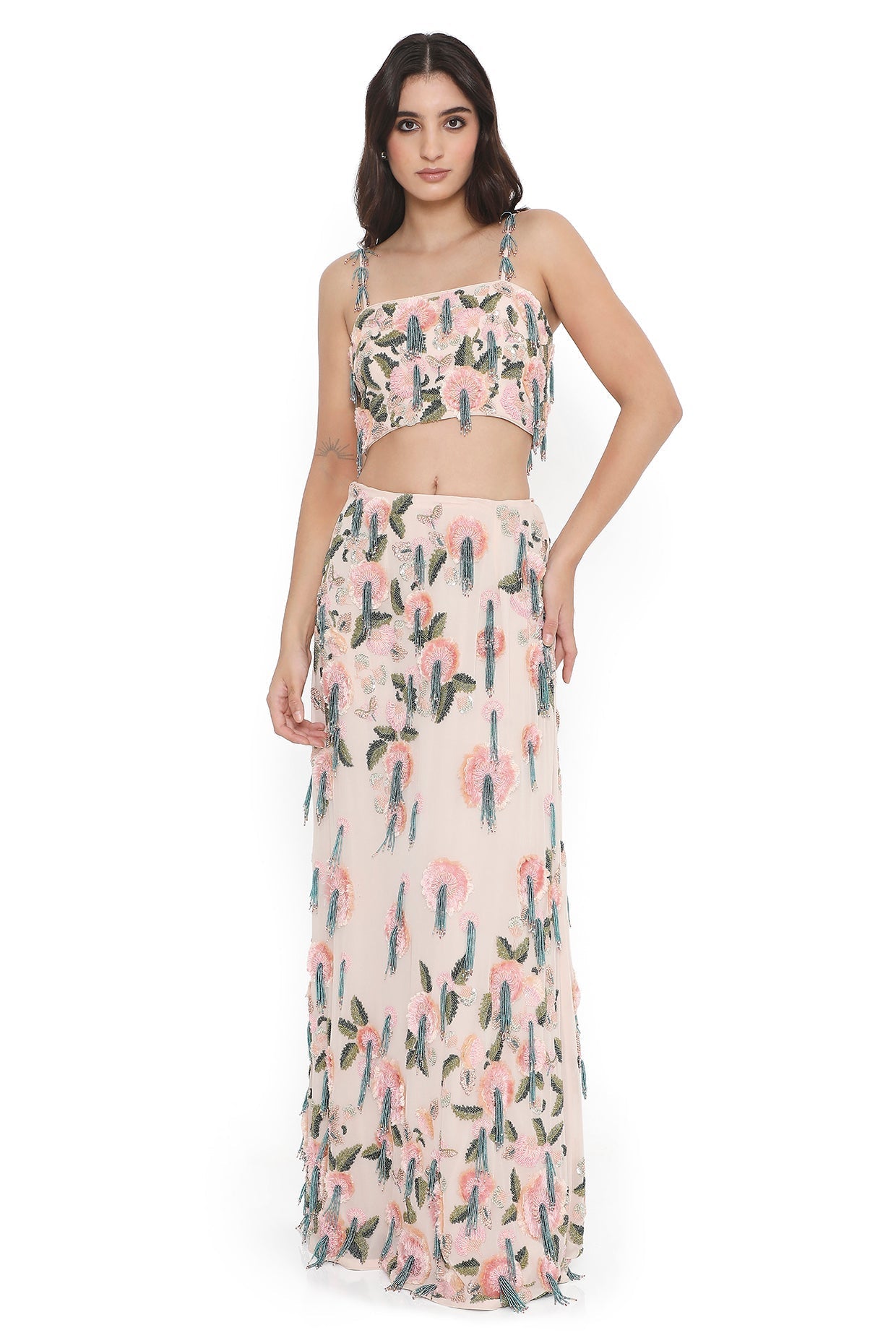 Blush Pink Embroidred Choli With Slit Skirt