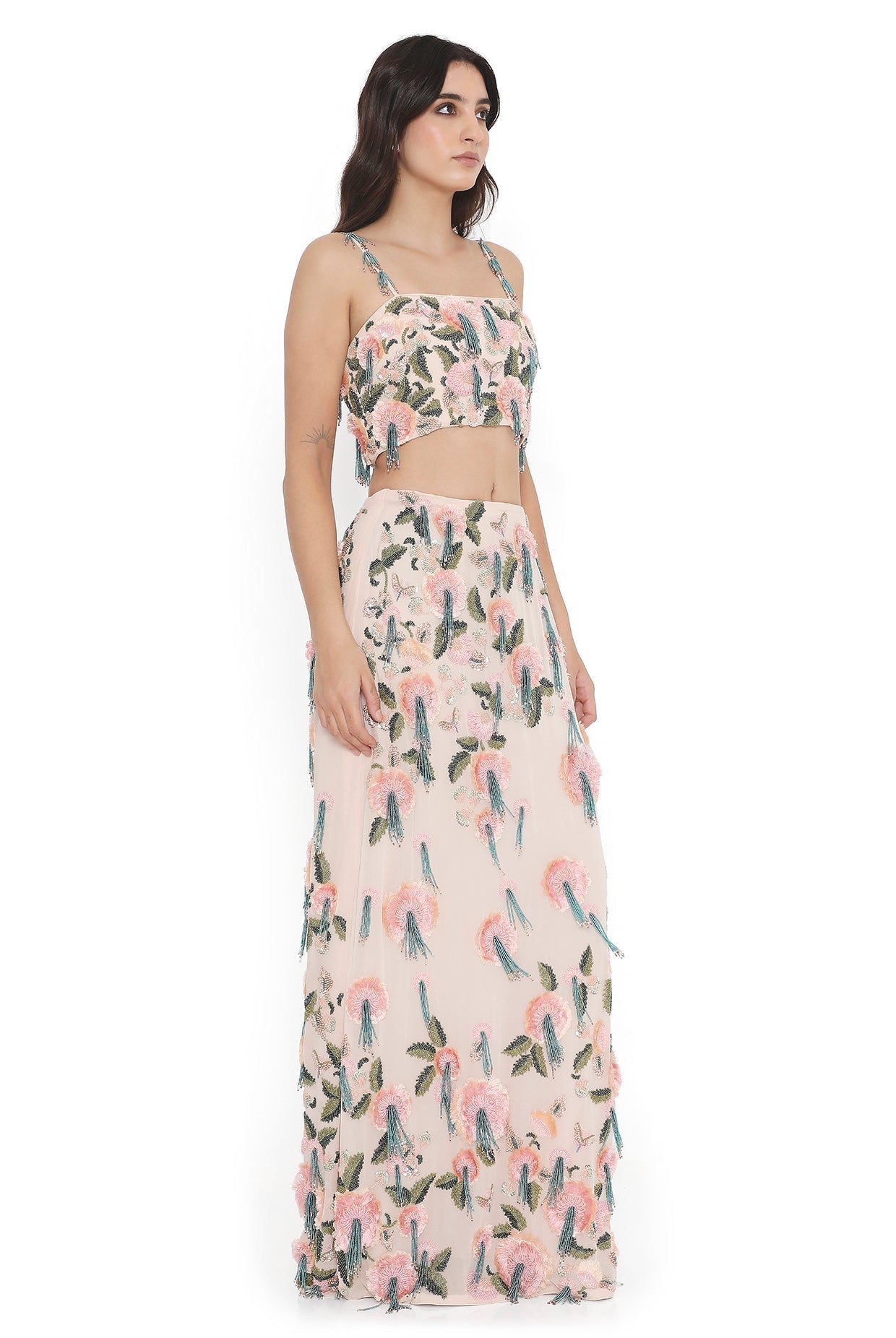 Blush Pink Embroidred Choli With Slit Skirt