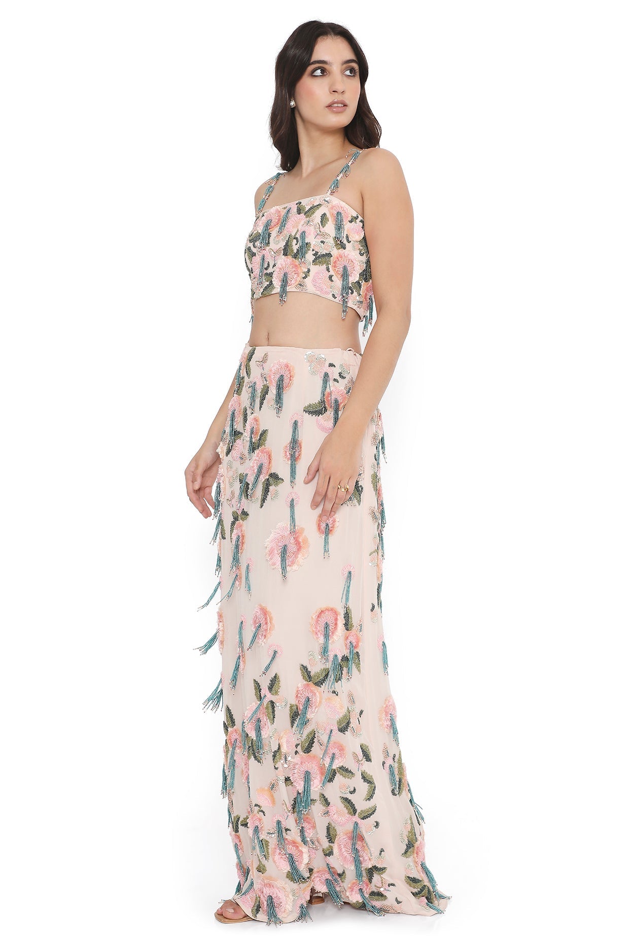 Blush Pink Embroidred Choli With Slit Skirt