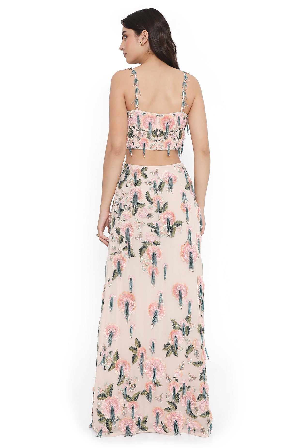 Blush Pink Embroidred Choli With Slit Skirt