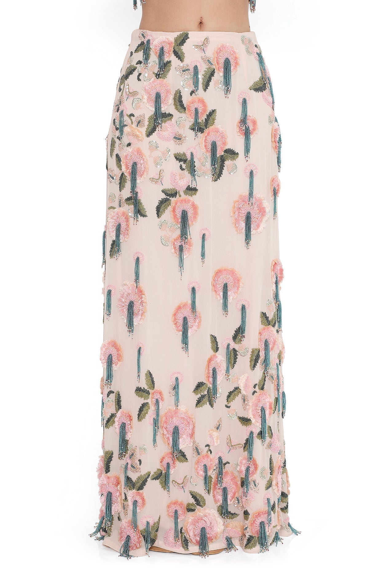 Blush Pink Embroidred Choli With Slit Skirt