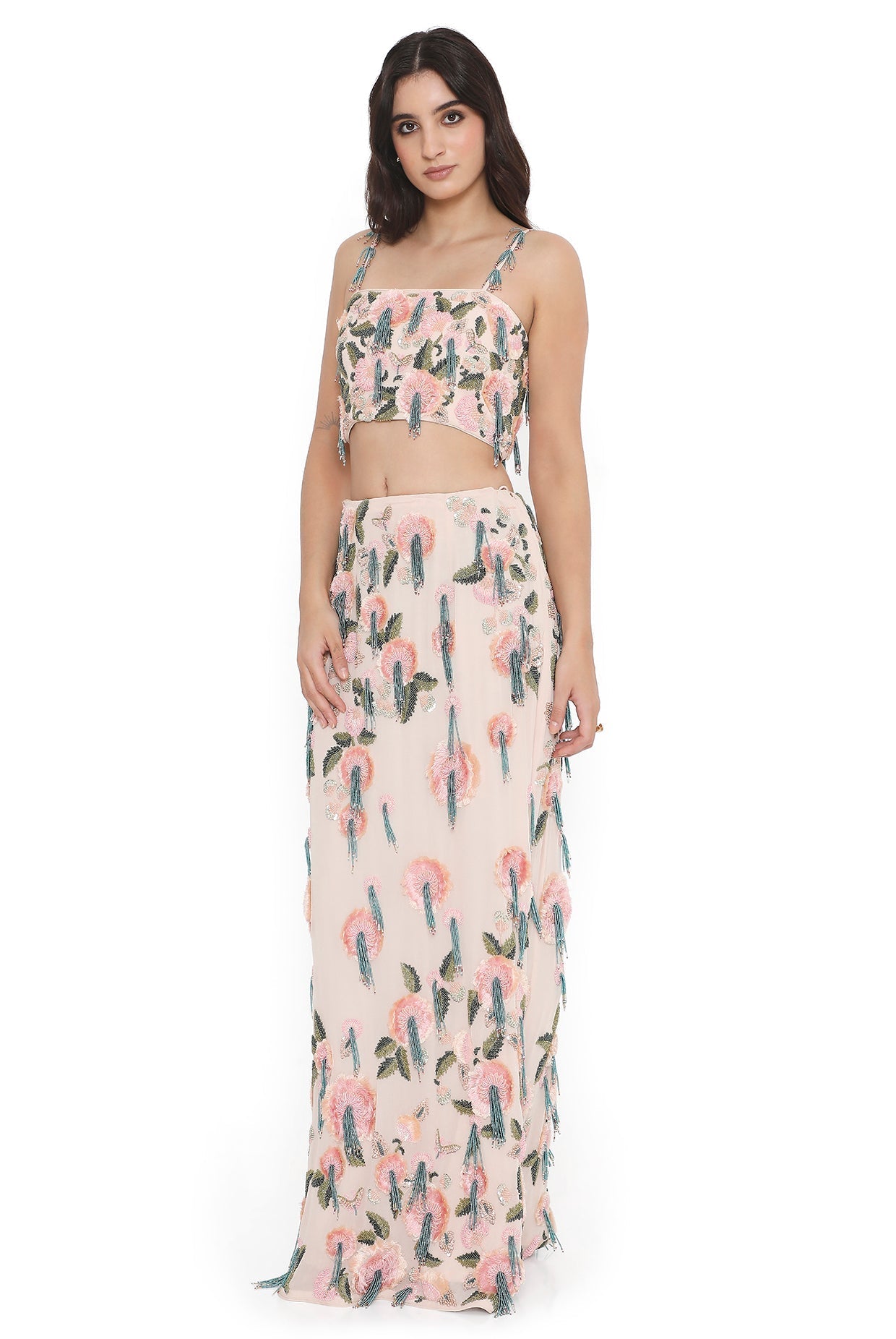 Blush Pink Embroidred Choli With Slit Skirt