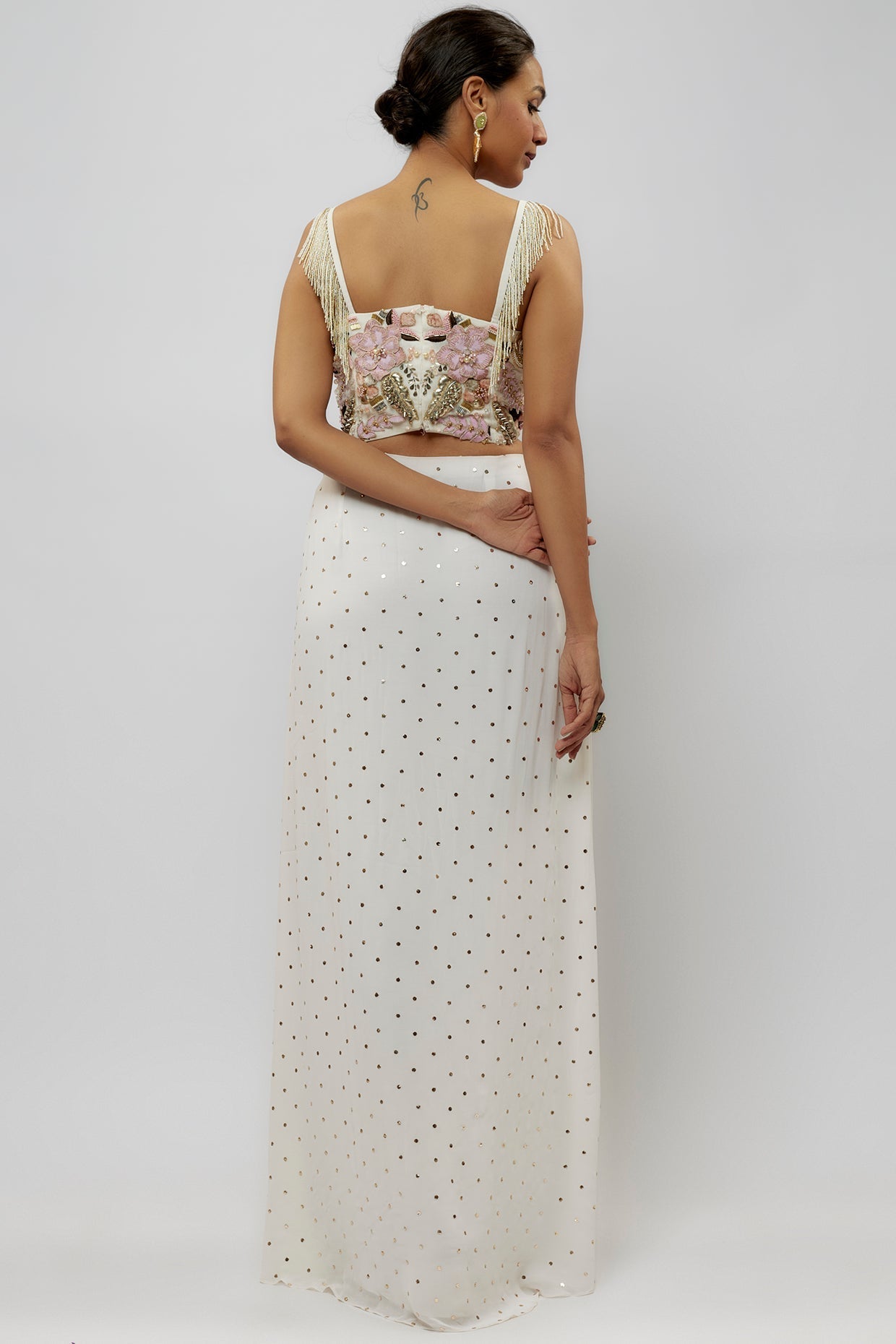 Off White Embroidered Choli With Slit Skirt