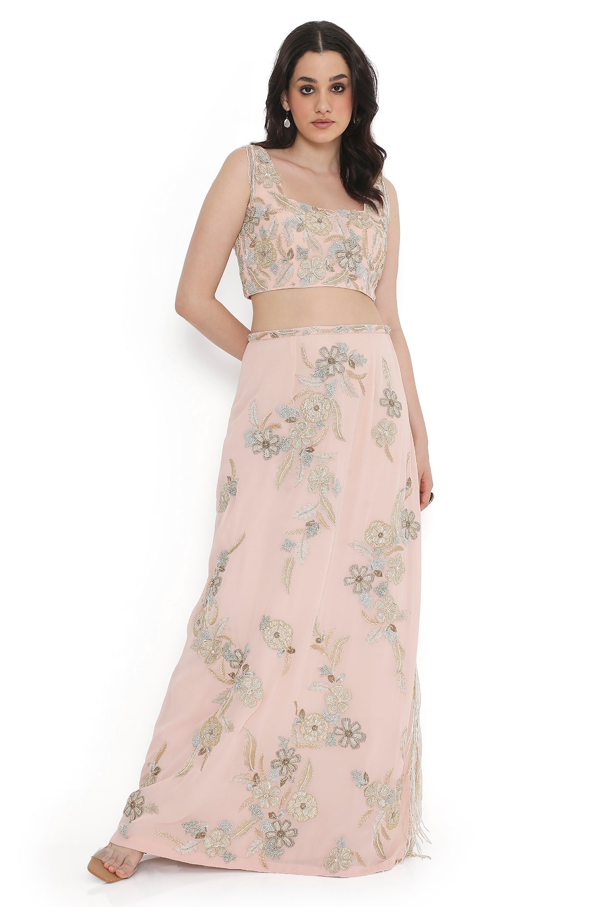 Blush Pink Embroidered Choli With Embroidered Skirt