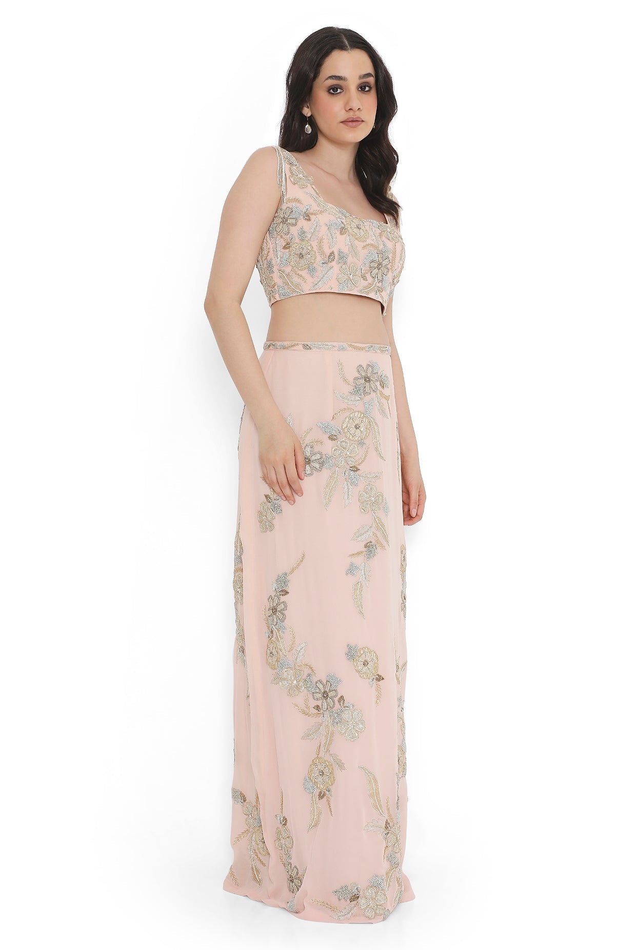 Blush Pink Embroidered Choli With Embroidered Skirt