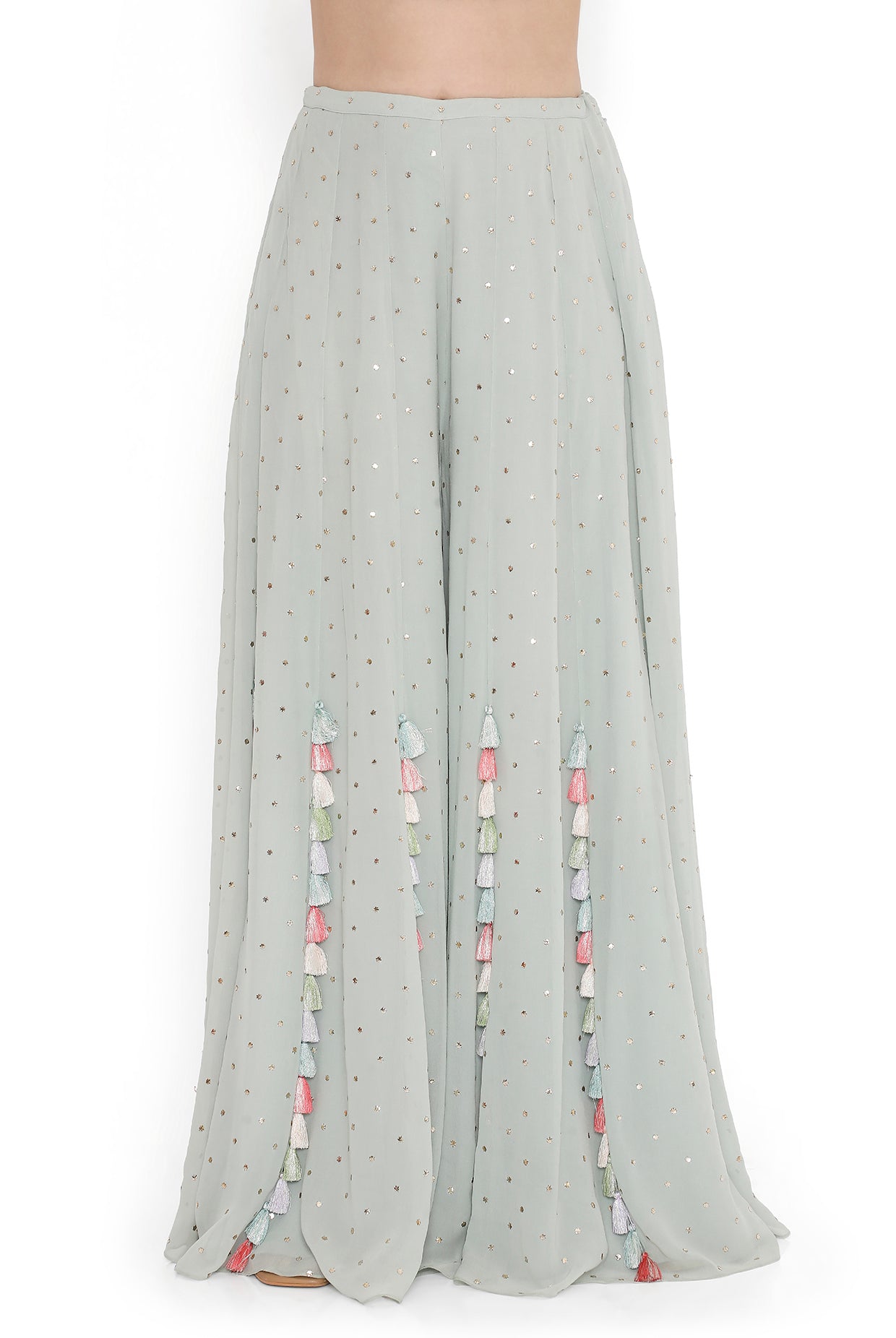 Sea Foam Embroidered Back Tie-Up Choli With Sharara