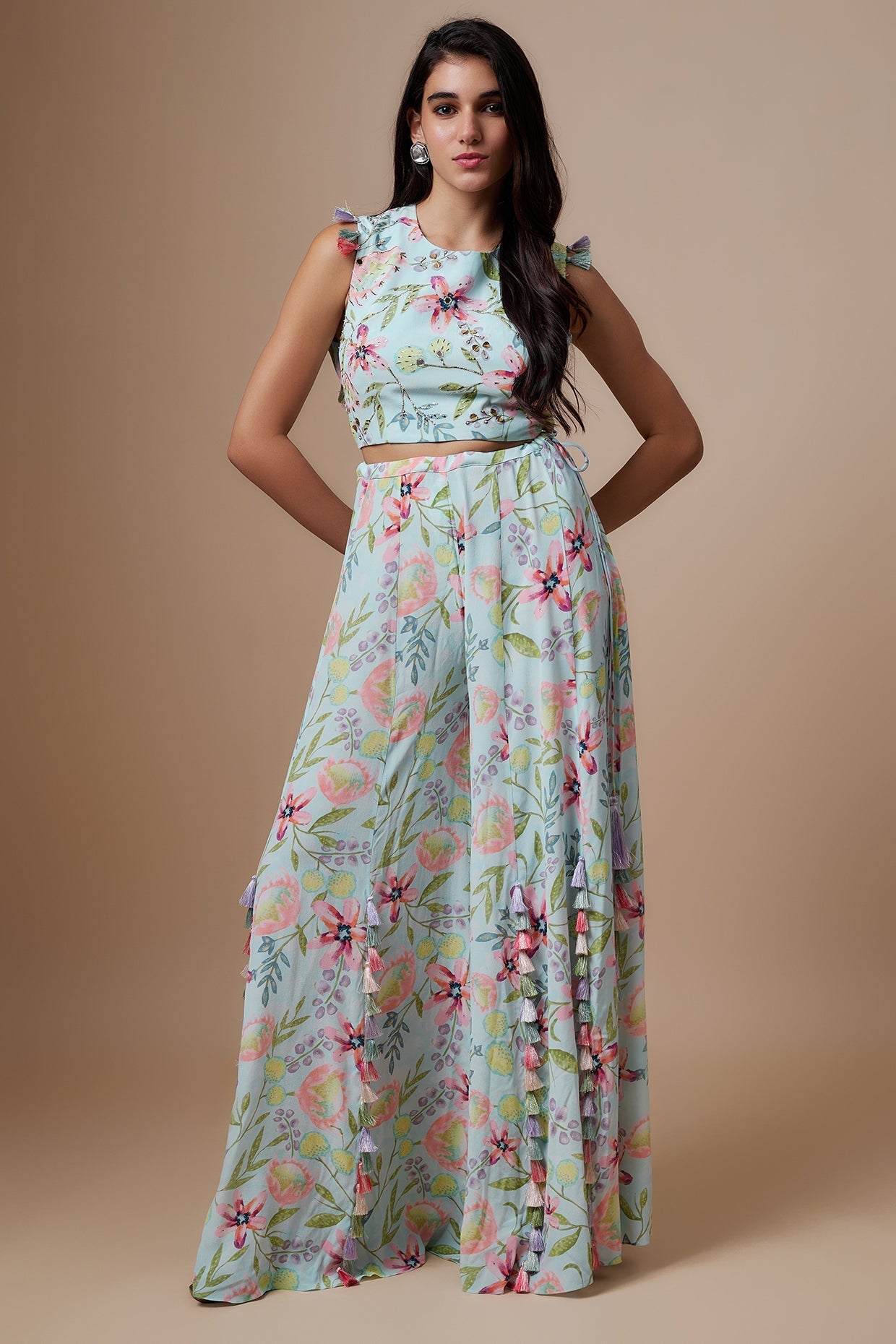 Lavender Printed Lifted Choli With Printed Sharara