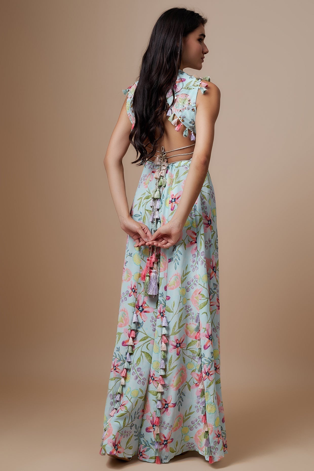 Lavender Printed Lifted Choli With Printed Sharara