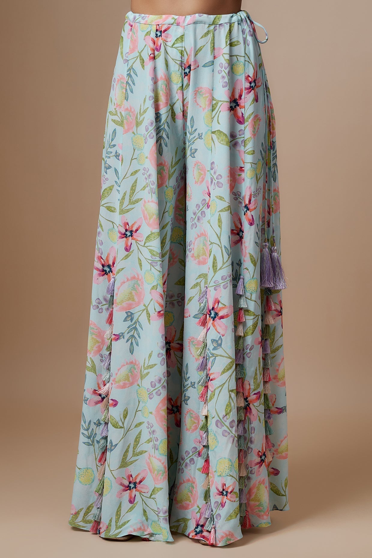 Lavender Printed Lifted Choli With Printed Sharara