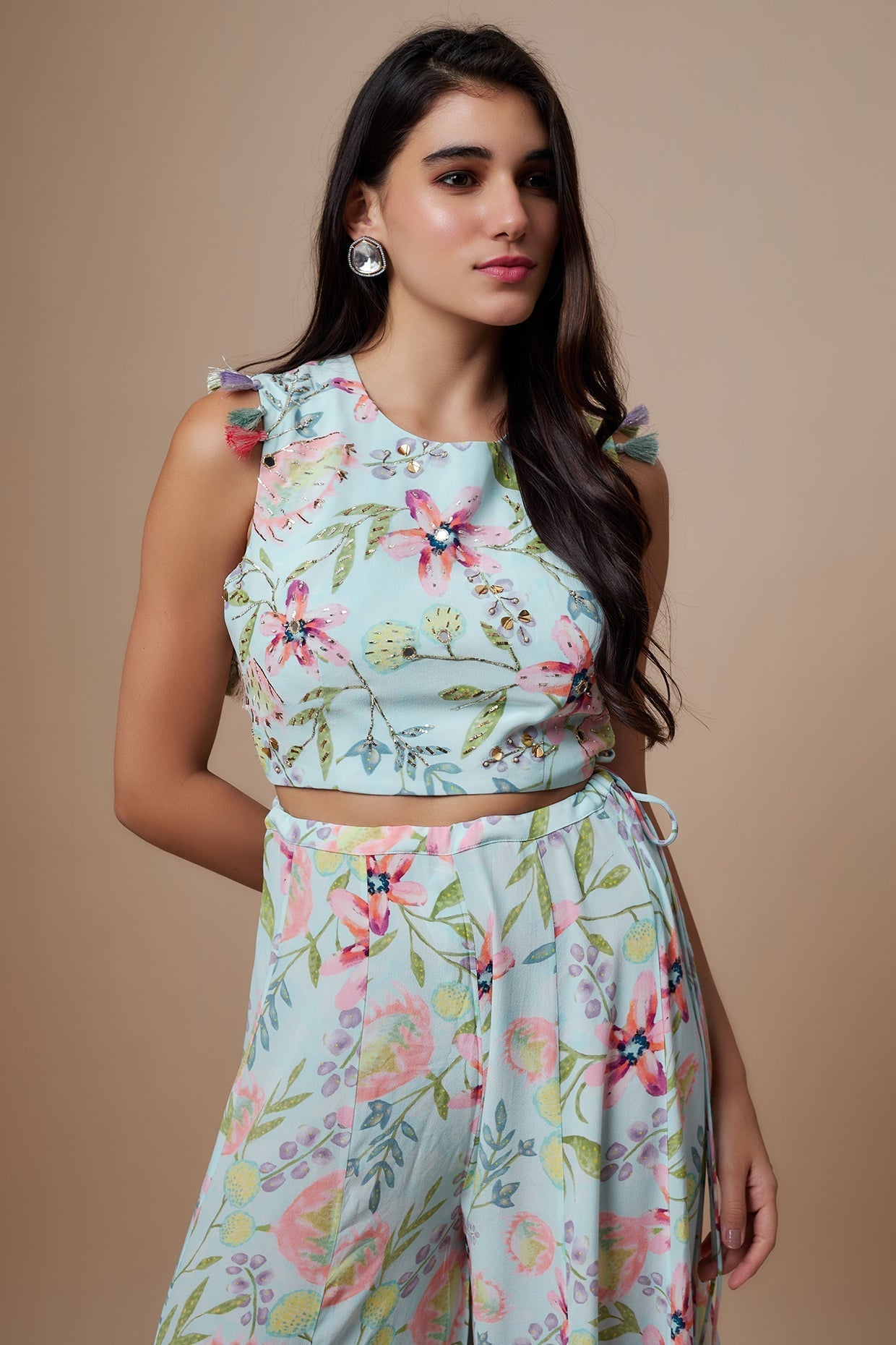 Lavender Printed Lifted Choli With Printed Sharara