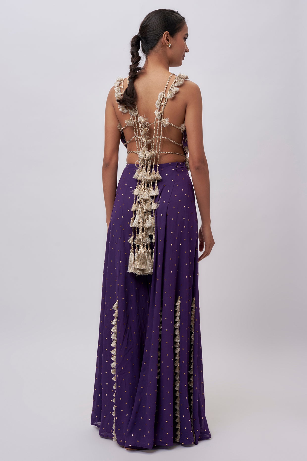 Purple Georgette Embroidred Choli And Mukaish Georgette Sharara