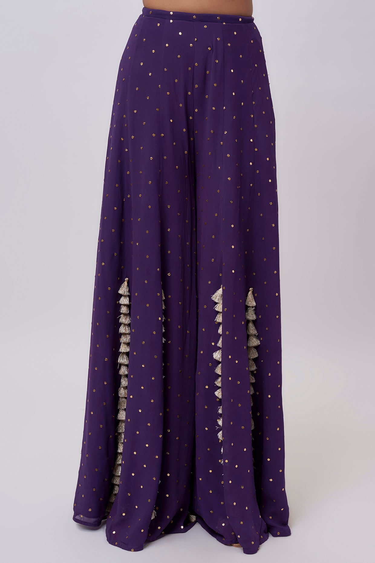 Purple Georgette Embroidred Choli And Mukaish Georgette Sharara