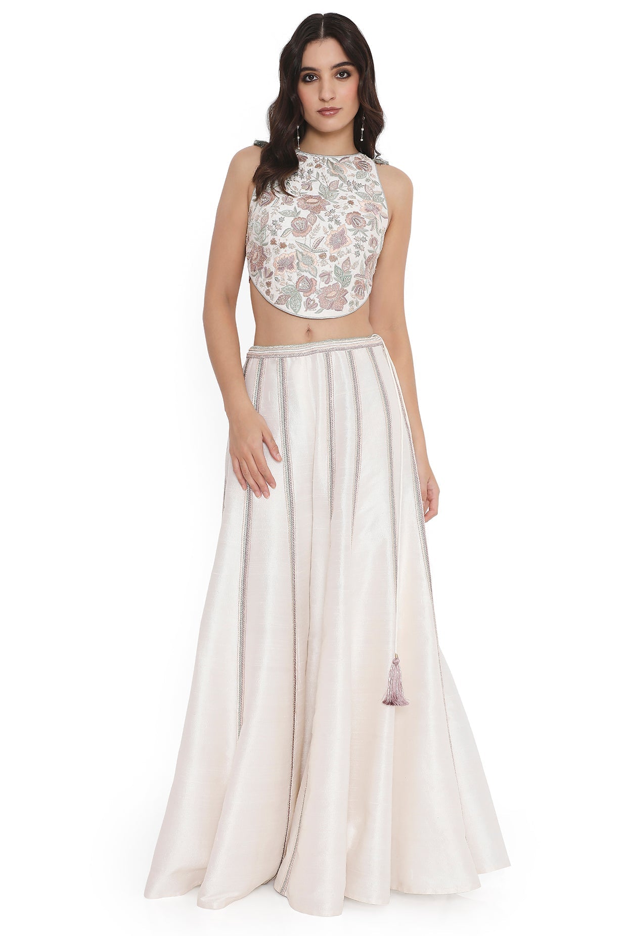 Ivory Embroidered Dupion Silk Choli With Embroidered Sharara