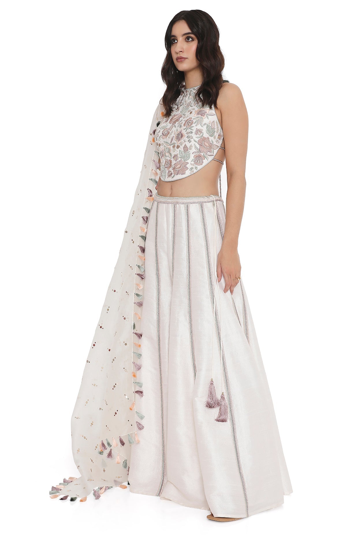 Ivory Embroidered Dupion Silk Choli With Embroidered Sharara