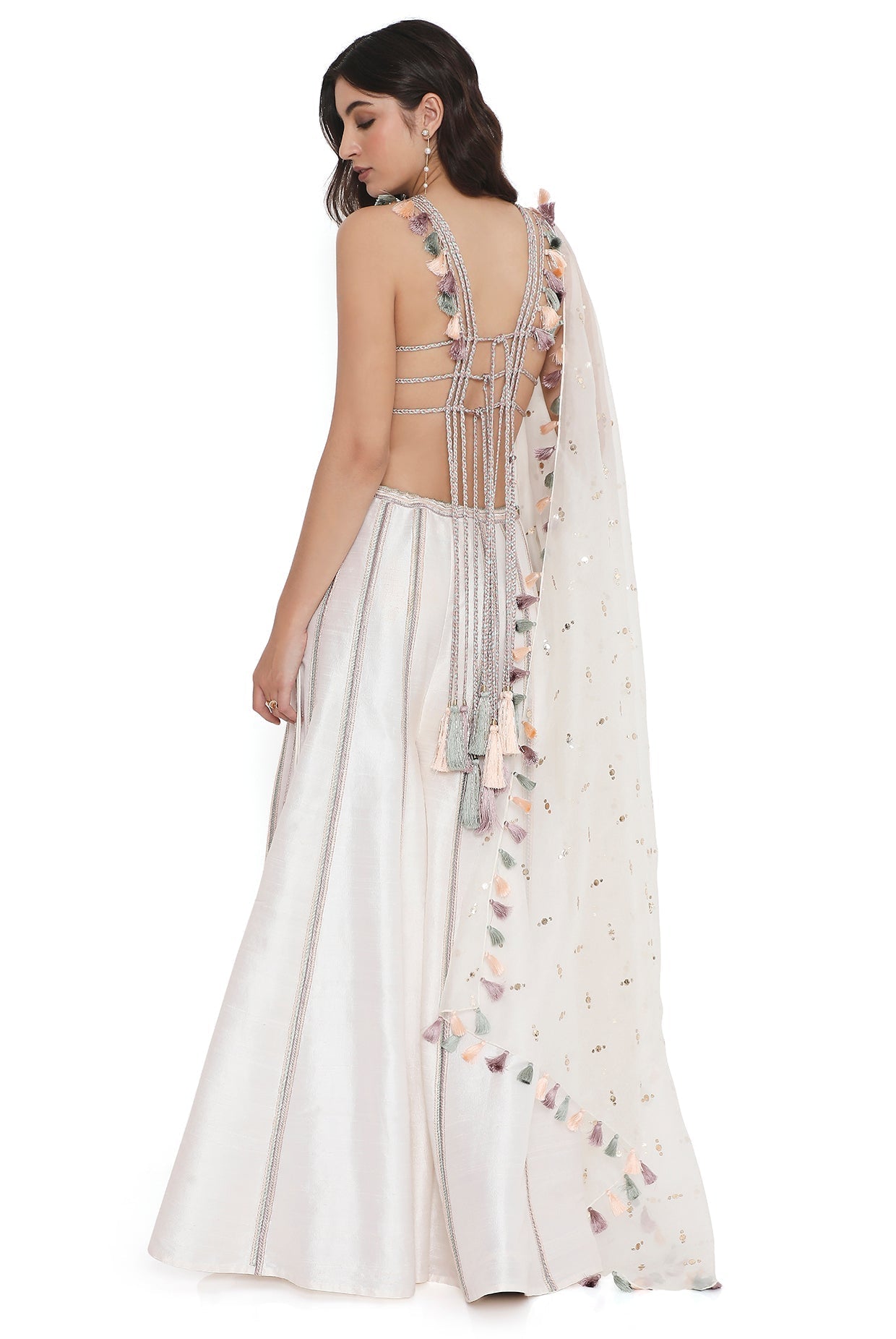 Ivory Embroidered Dupion Silk Choli With Embroidered Sharara