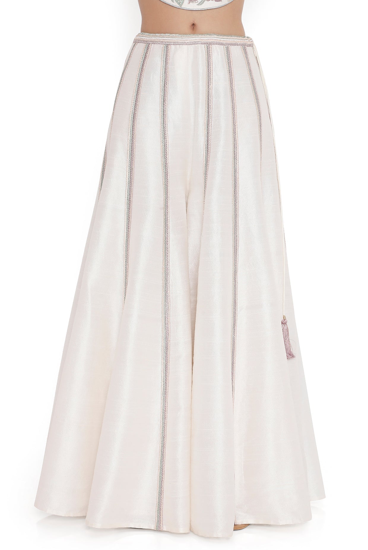 Ivory Embroidered Dupion Silk Choli With Embroidered Sharara