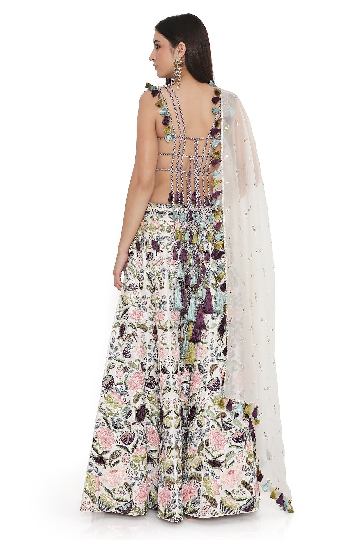 Ivory Lotus Embroidered Choli With Embroidered Sharara With Dupatta