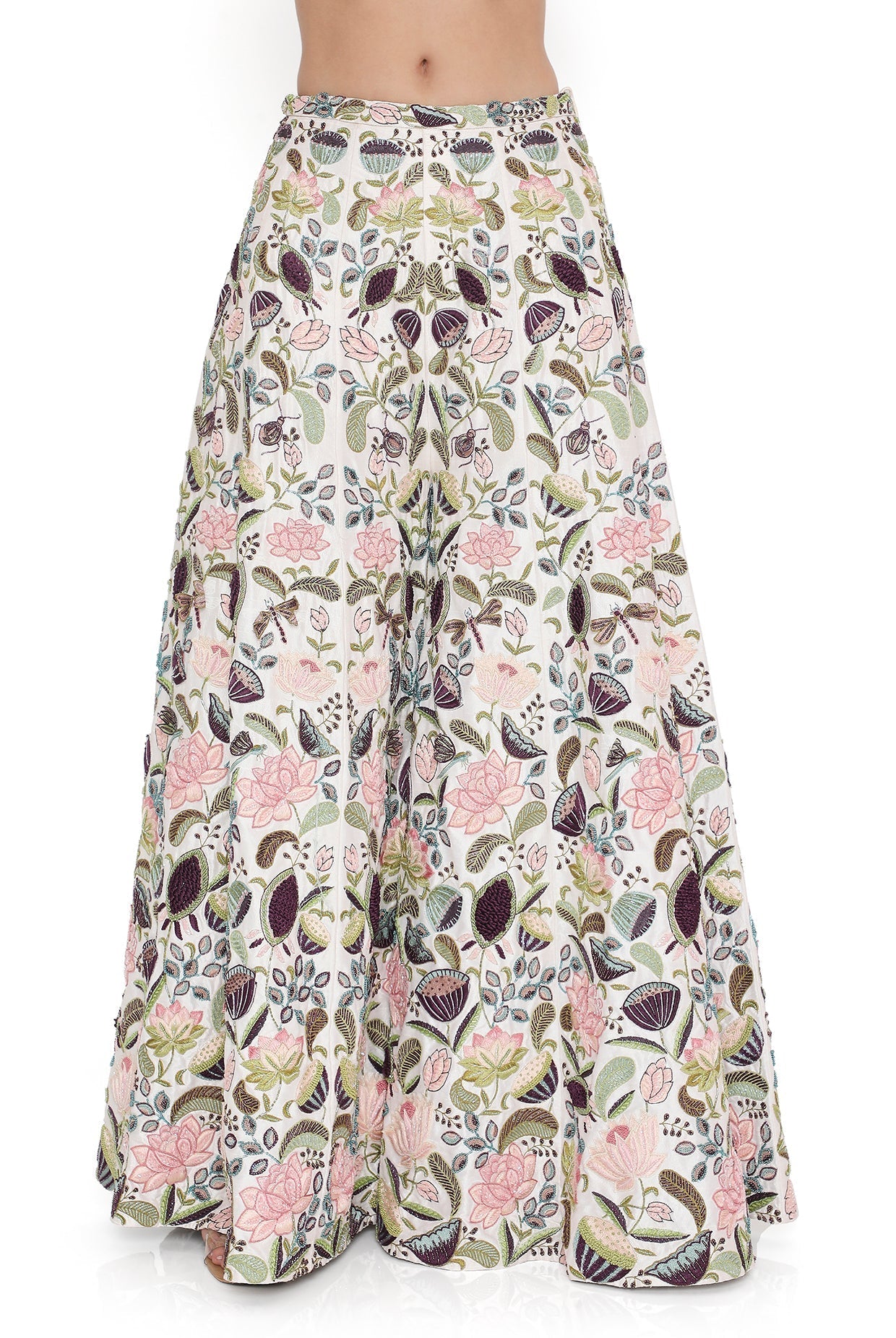 Ivory Lotus Embroidered Choli With Embroidered Sharara With Dupatta