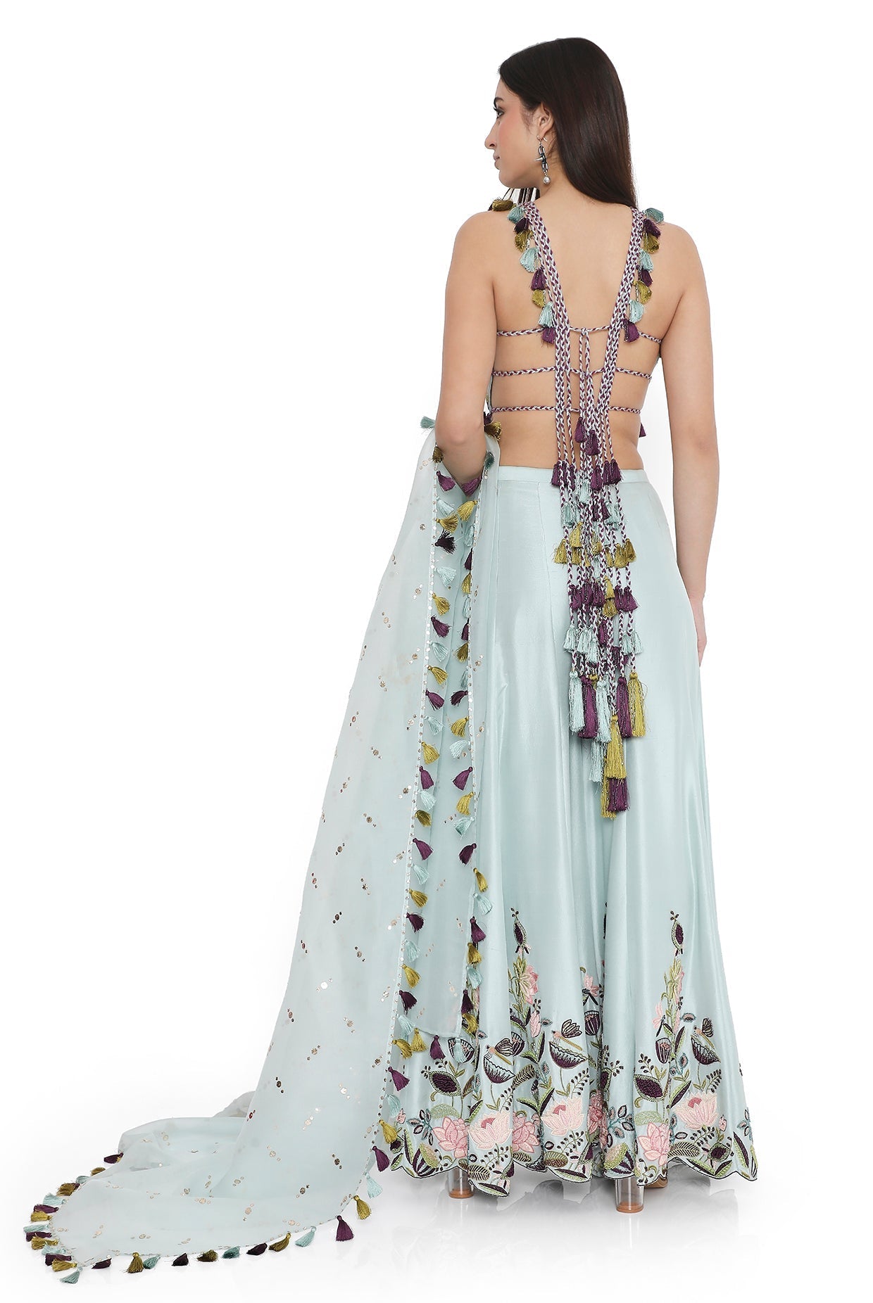 Powder Blue Embroidered Choli And Sharara With Dupatta