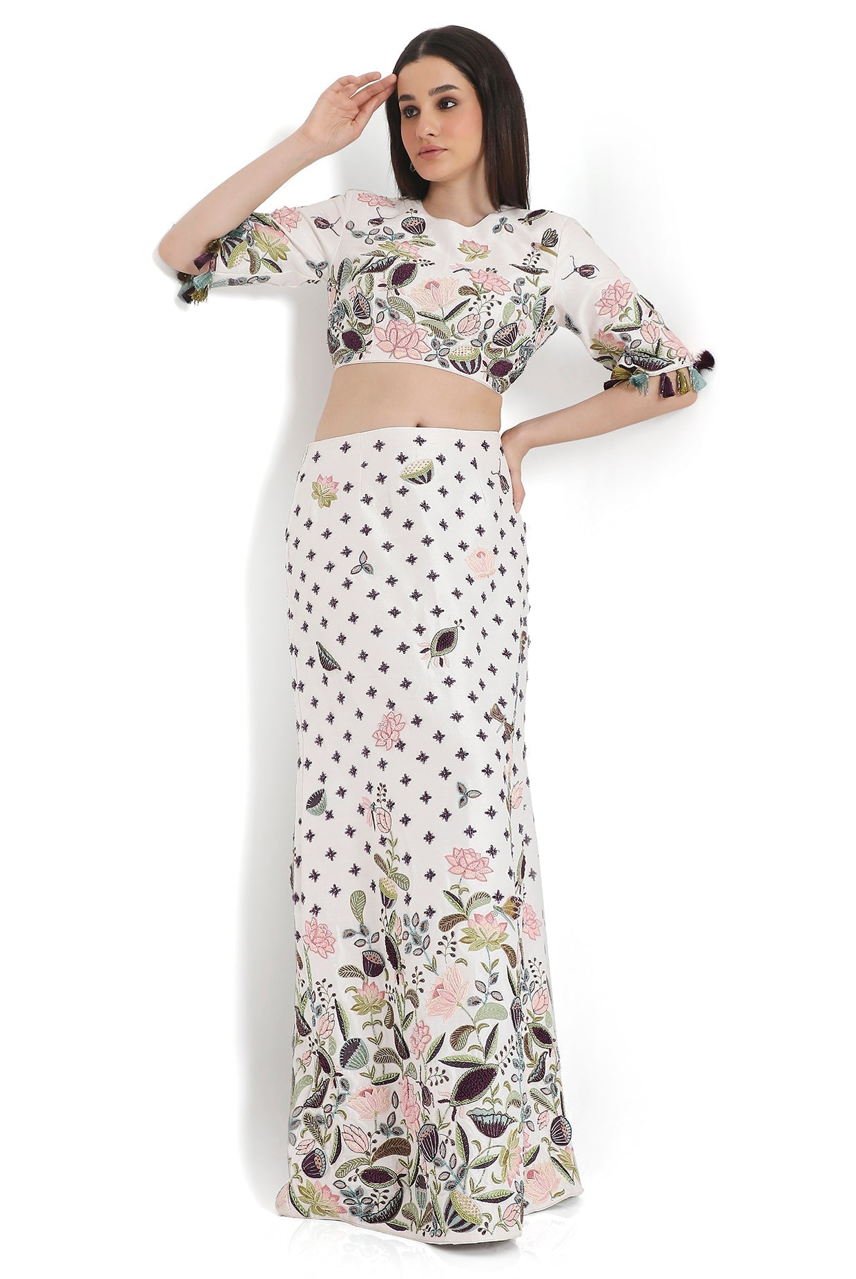 Ivory Embroidered Choli And Embroidered Skirt