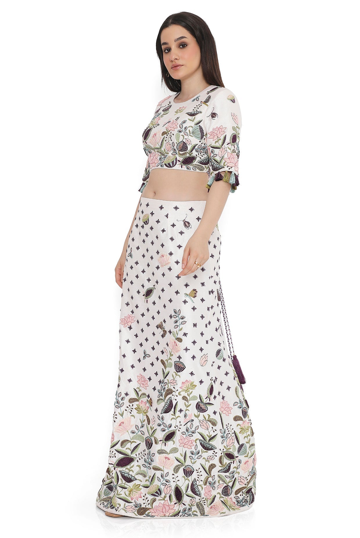 Ivory Embroidered Choli And Embroidered Skirt