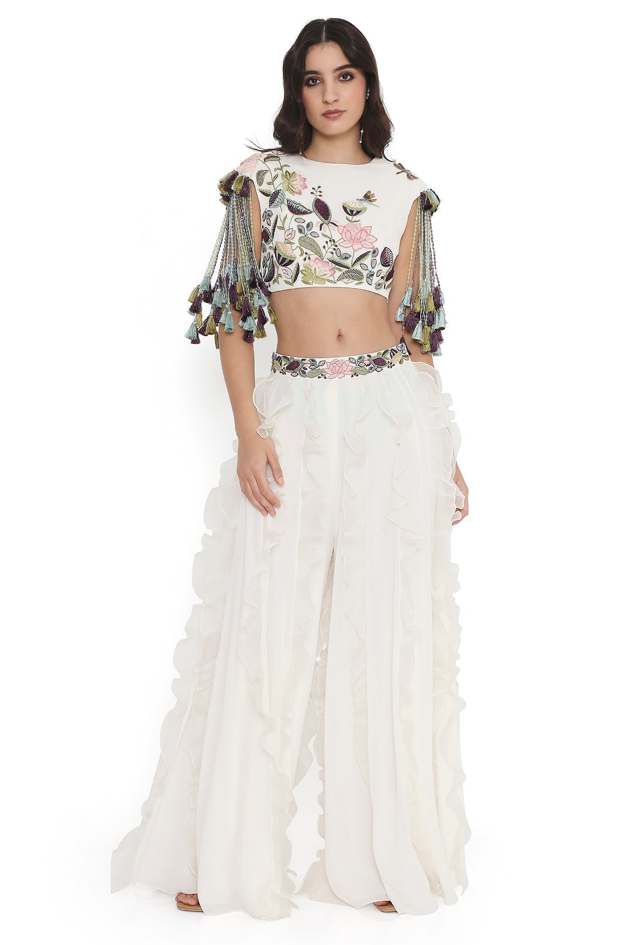 Ivory Embroidered Choli And Ruffled Sharara