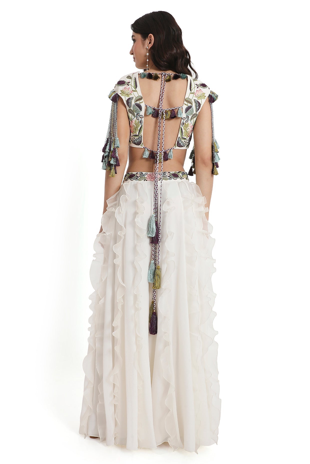 Ivory Embroidered Choli And Ruffled Sharara