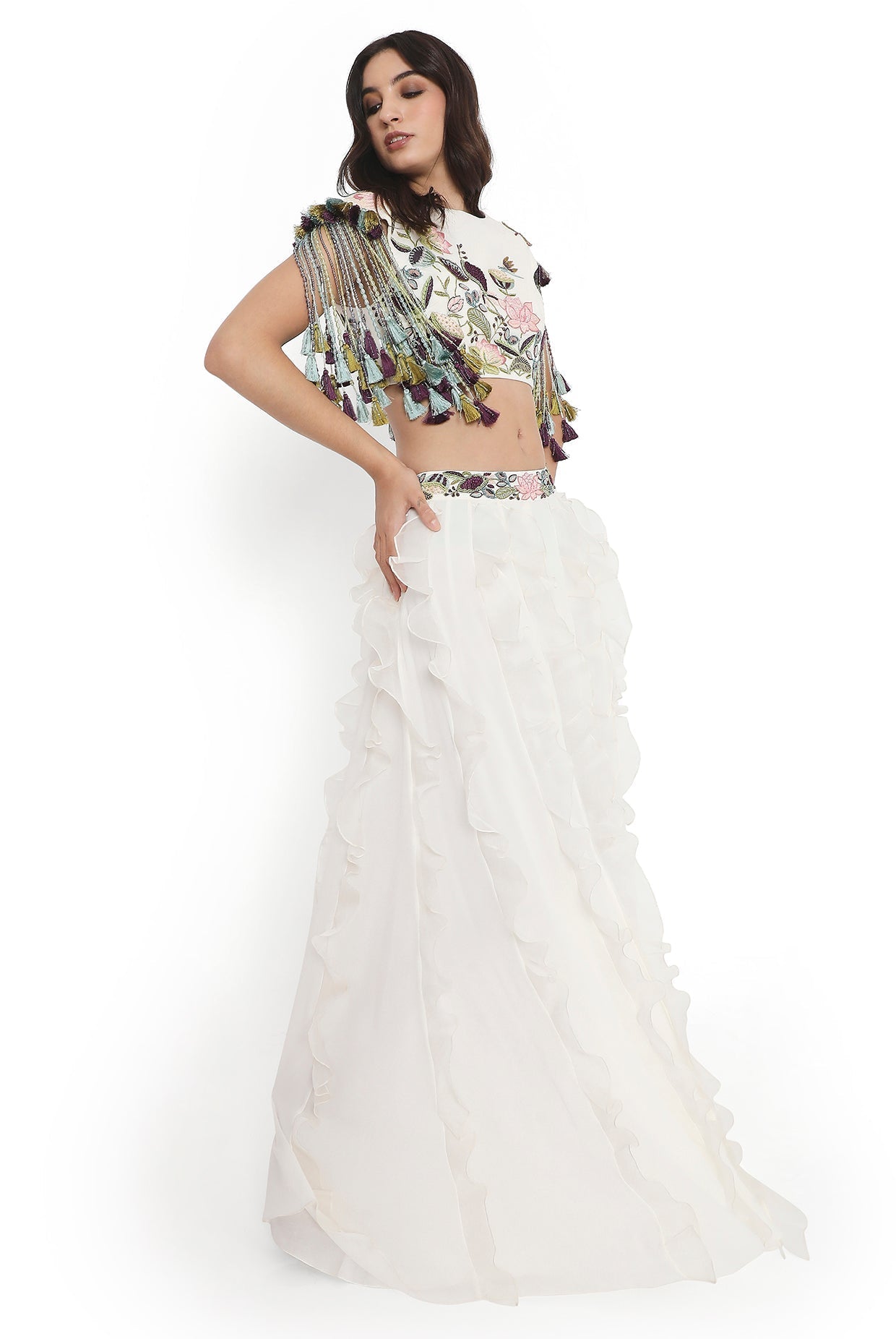 Ivory Embroidered Choli And Ruffled Sharara