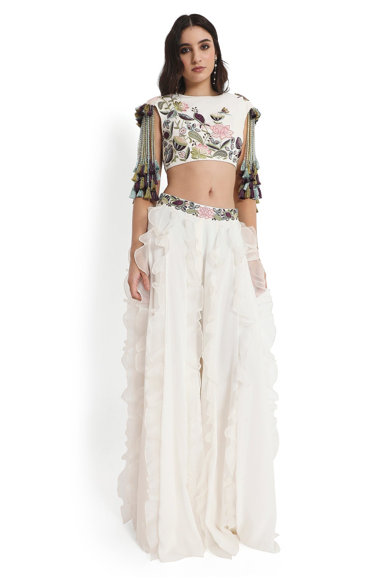 Ivory Embroidered Choli And Ruffled Sharara
