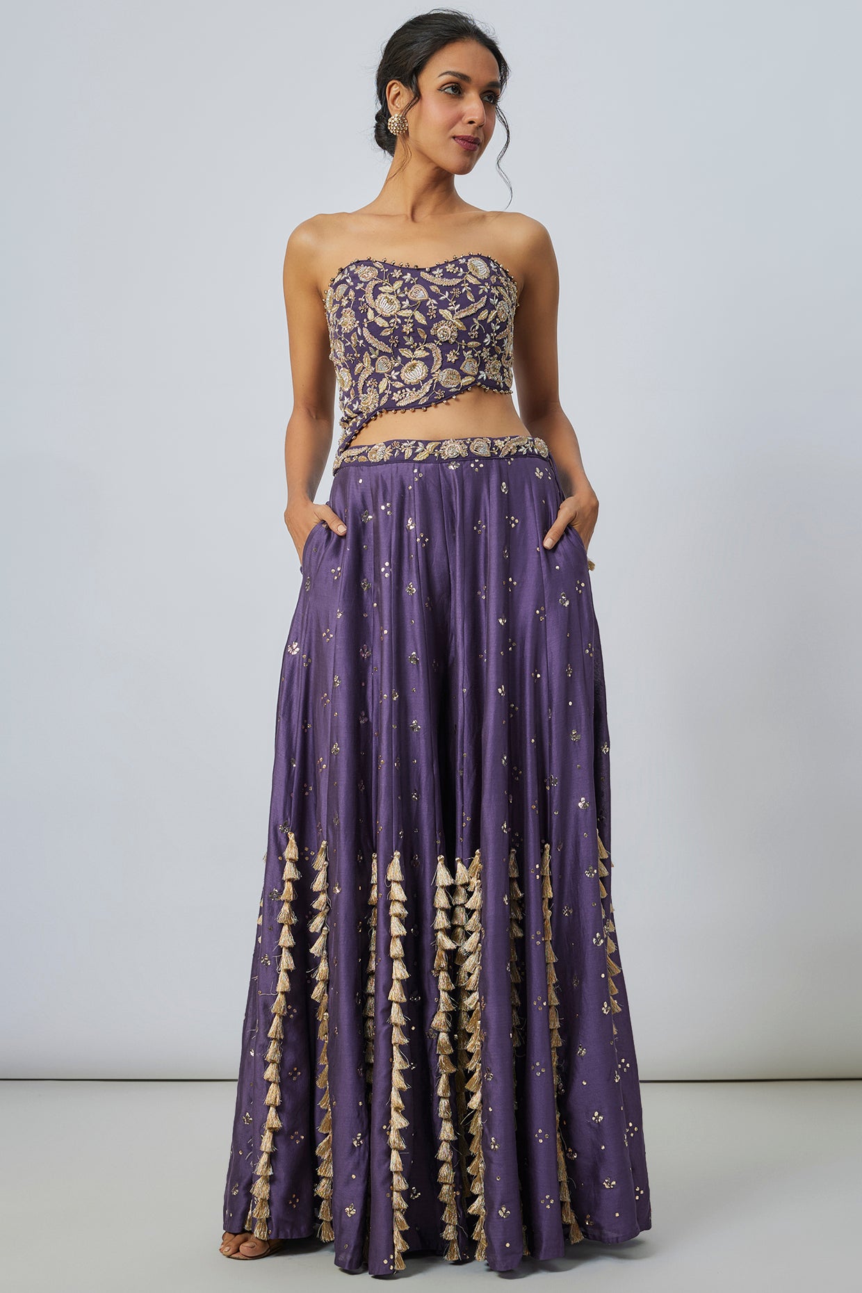 Purple Embroidered Choli With Sharara