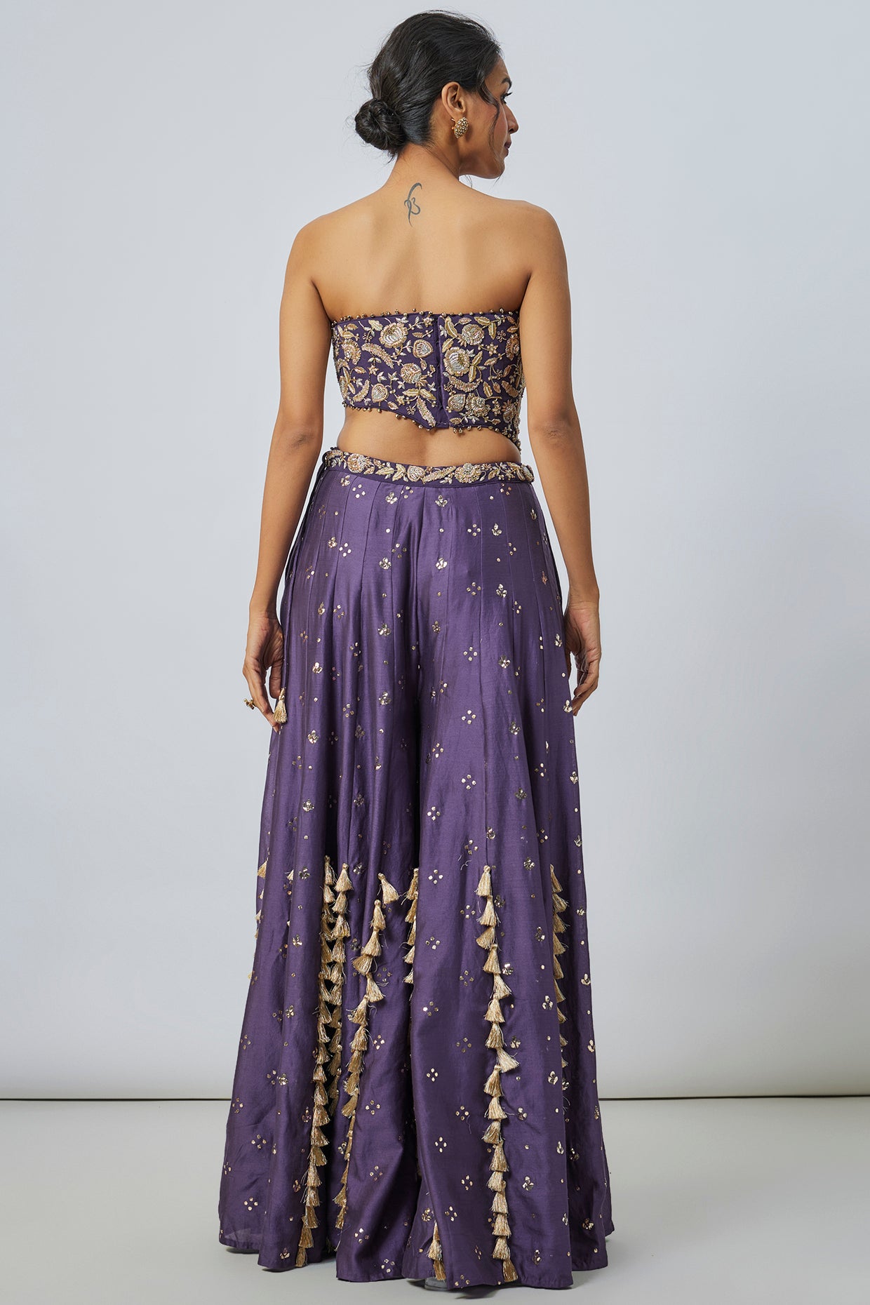 Purple Embroidered Choli With Sharara