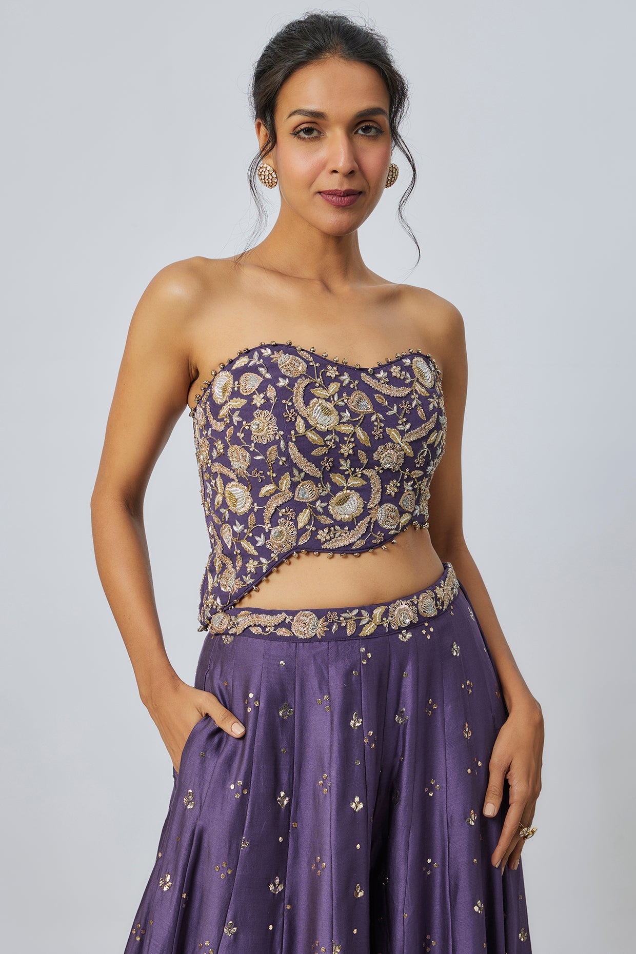 Purple Embroidered Choli With Sharara