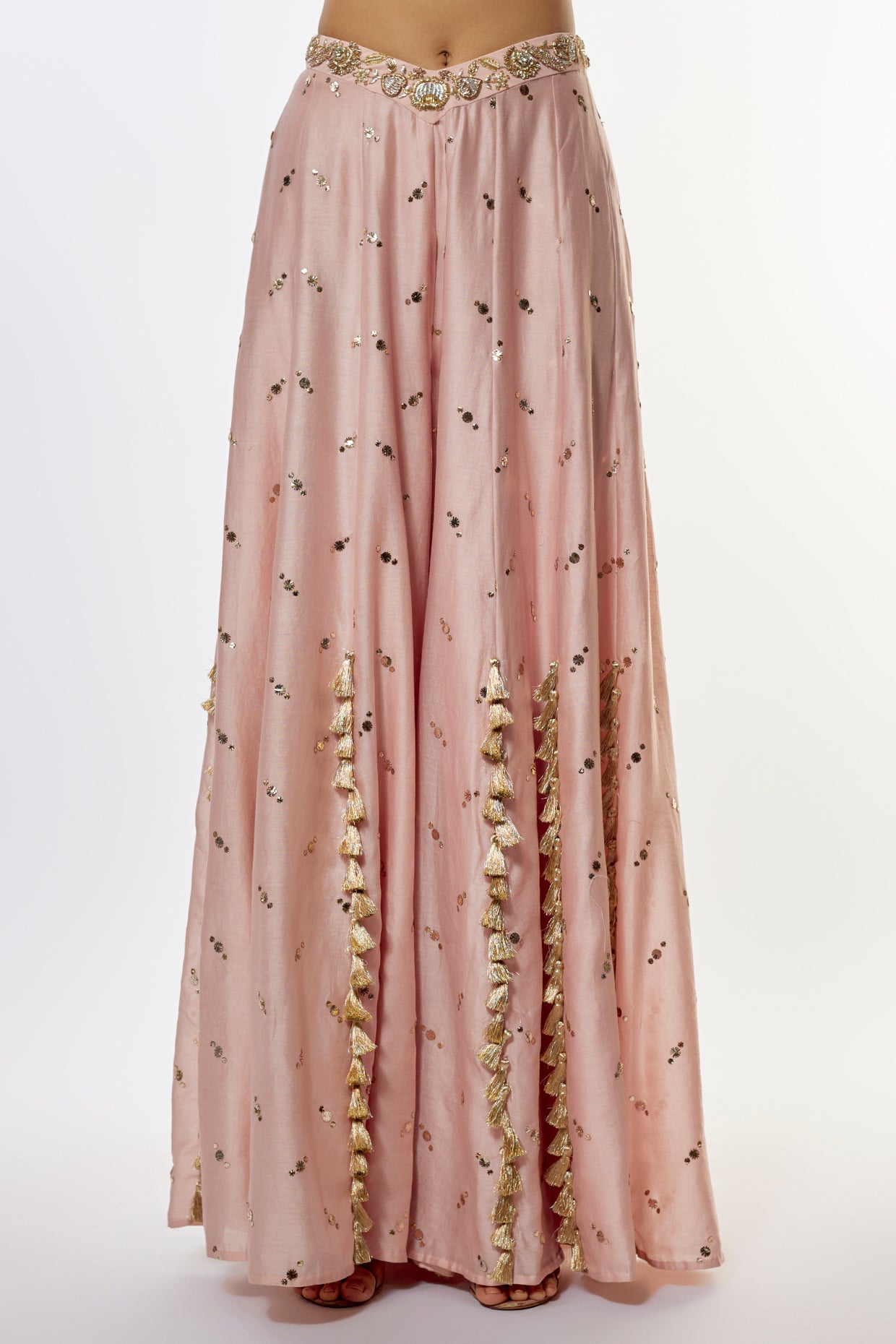 Rose Pink Embroidered Choli With Baju Band And Sharara With Dupatta