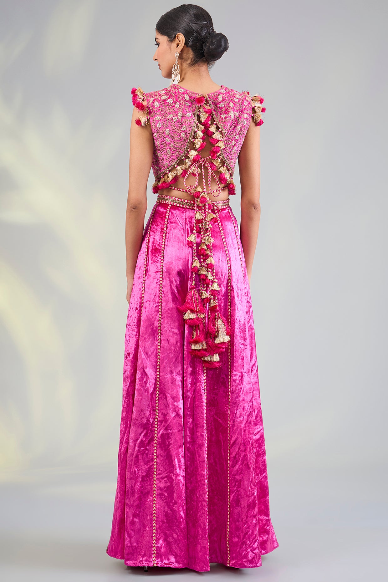Hot Pink Embroidered Choli With Sharara