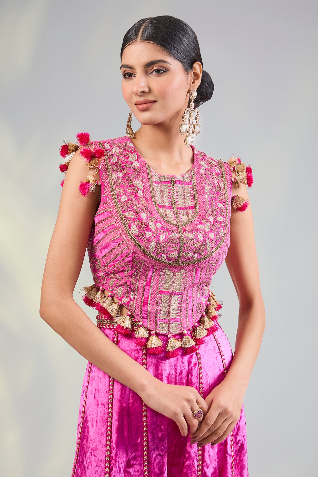 Hot Pink Embroidered Choli With Sharara
