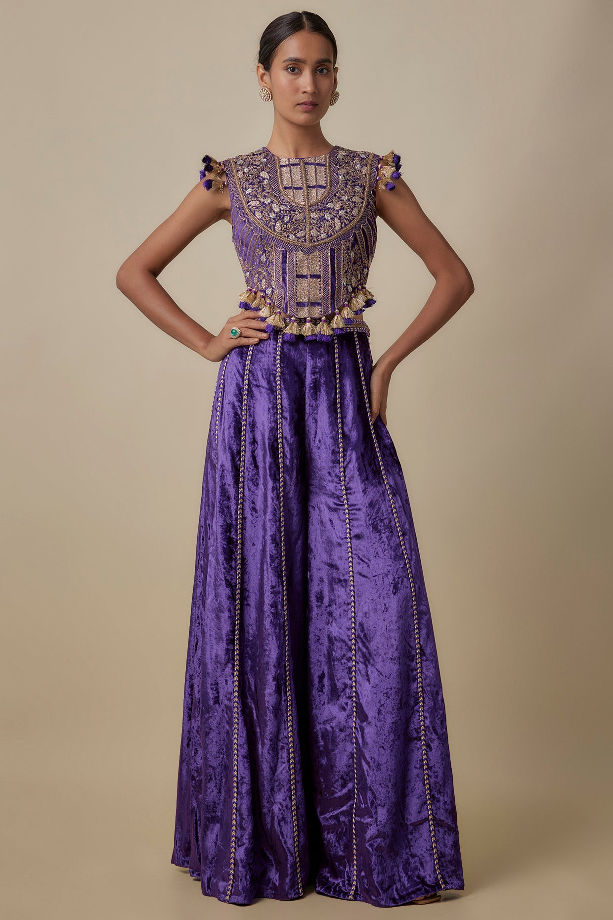 Purple Embroidered Choli With Embroidered Sharara Pant